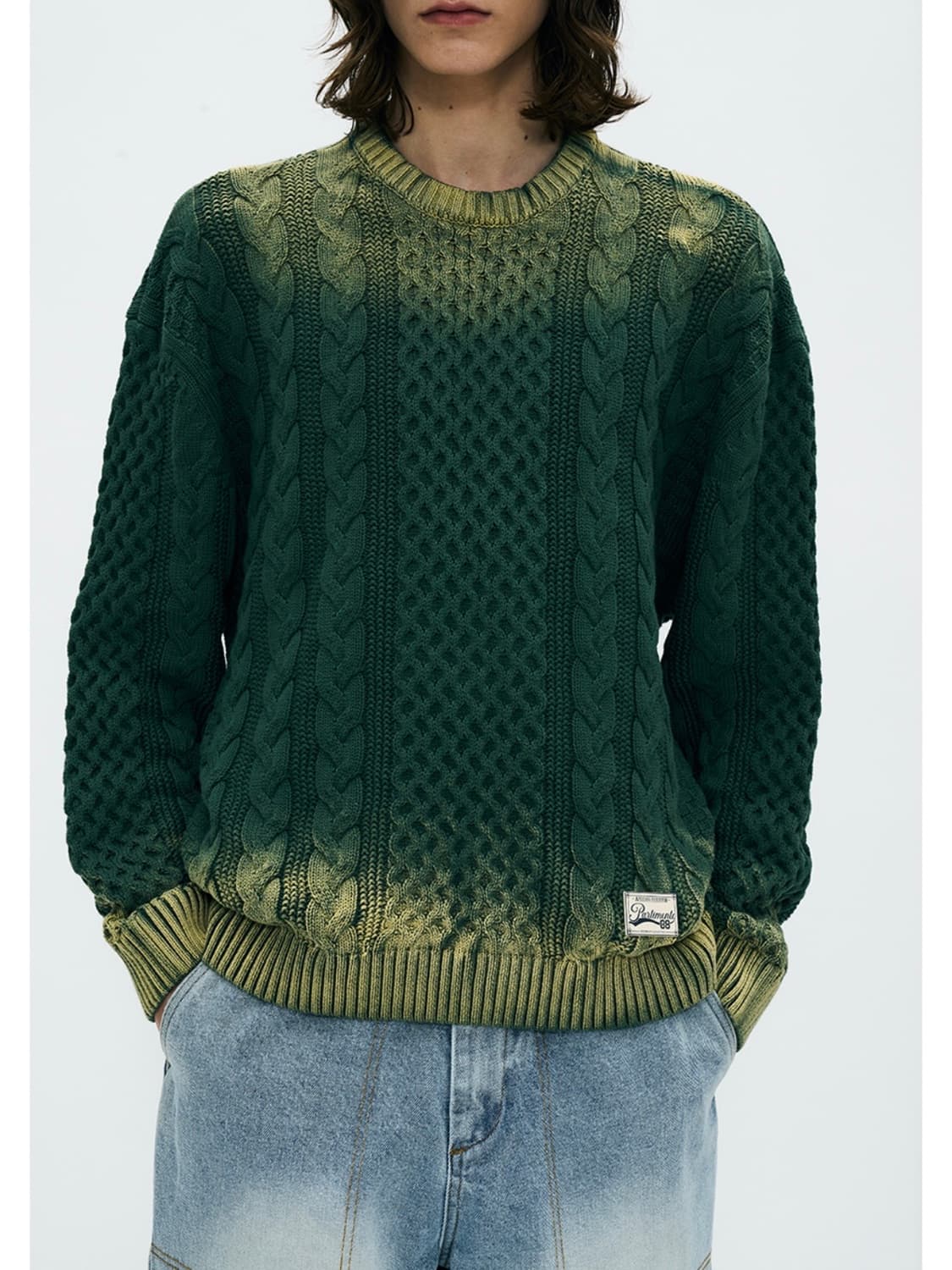 PARTIMENTO 파르티멘토 스프레이 다잉 피셔맨 니트 스웨터 그린 상품이미지3