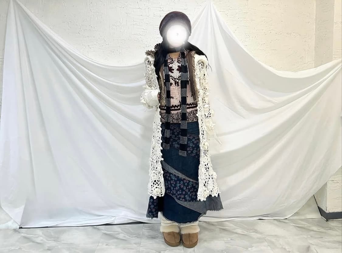 니트집업, 퍼베스트, 데님스커트, 크로쉐가디건 상품이미지2