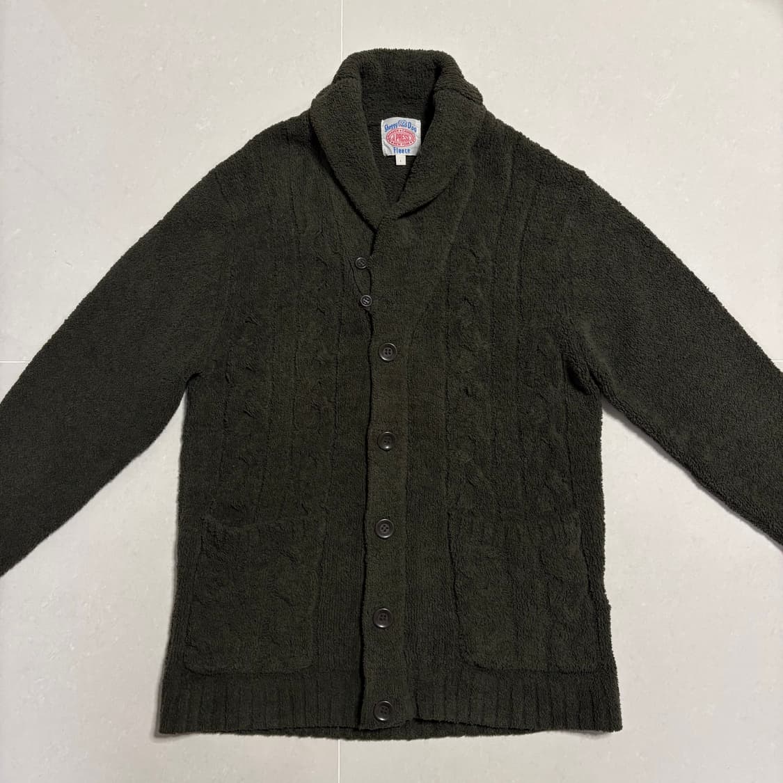 정품 제이프레스 쉐기독 플리스 니트 숄카라 가디건 카키 상품이미지6