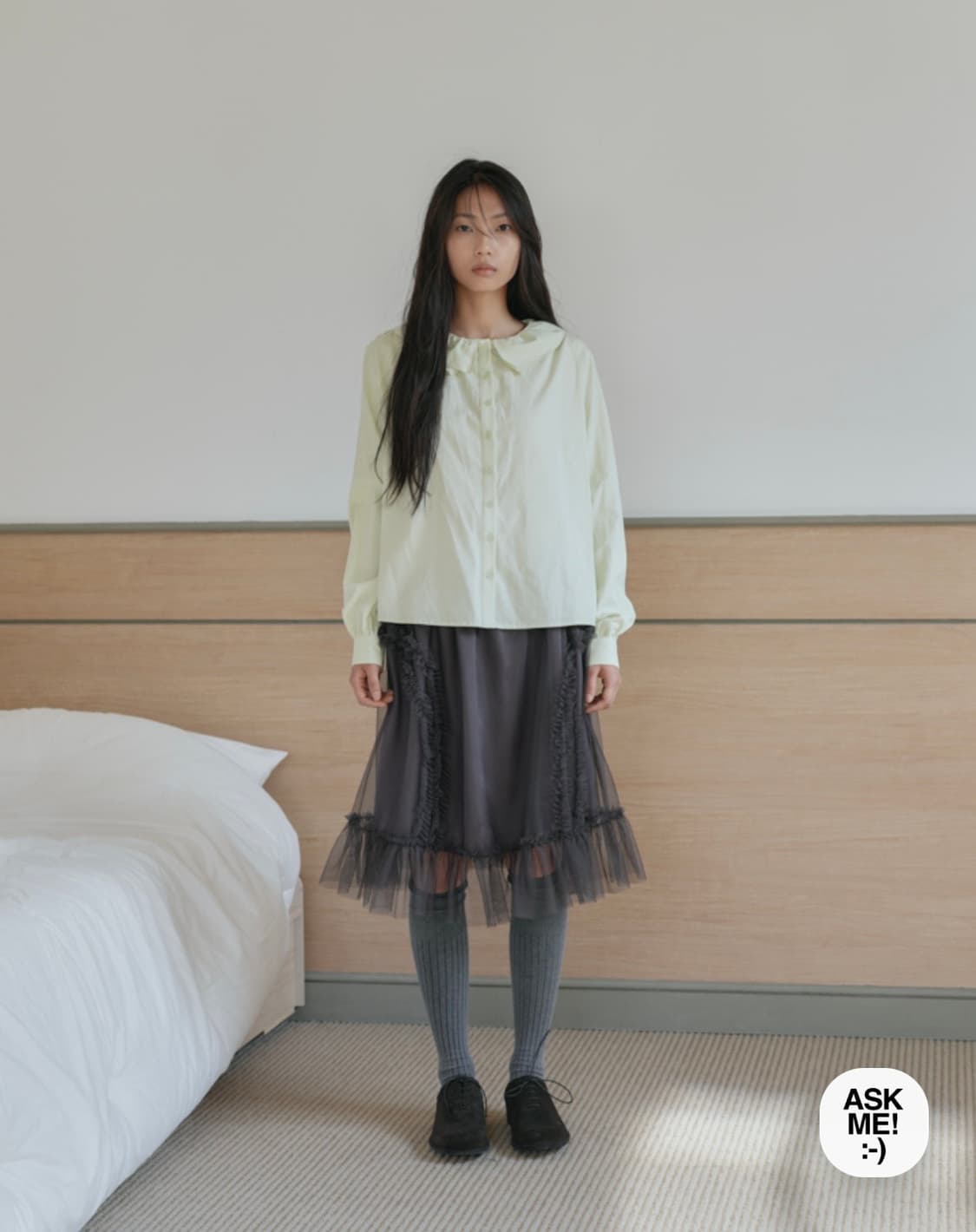 생긴스튜디오 밴딩 러플 샤 스커트 상품이미지2