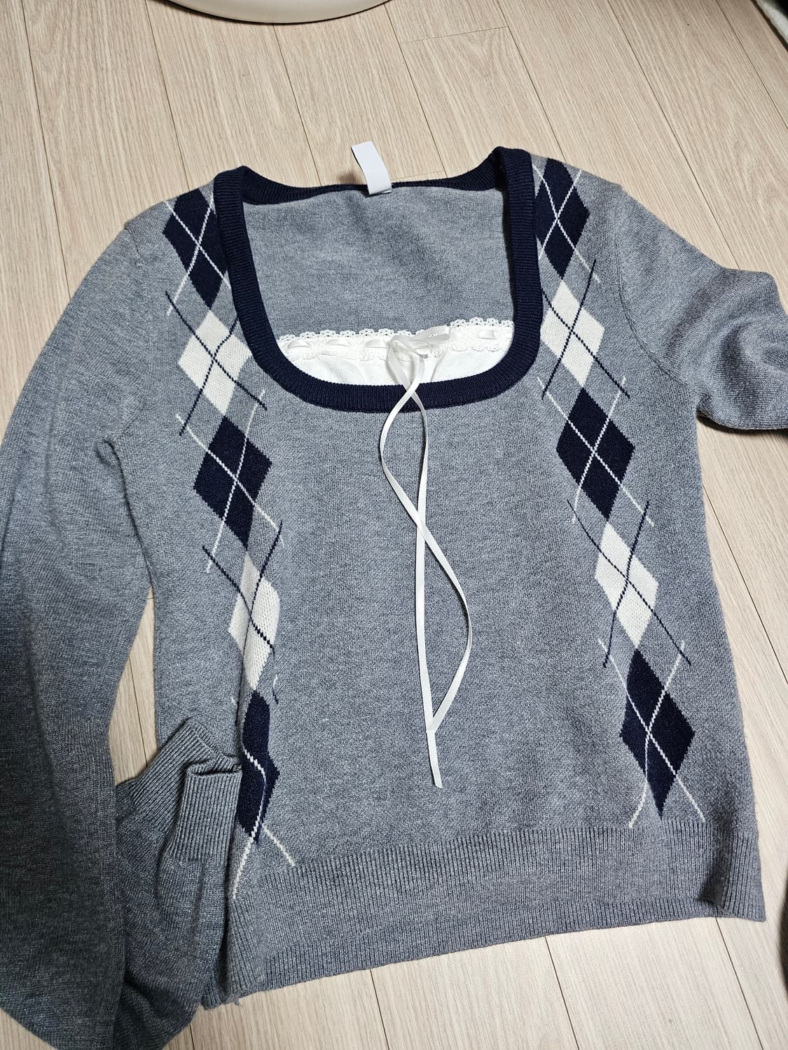 리본 아가일 니트 m~L 상품이미지3