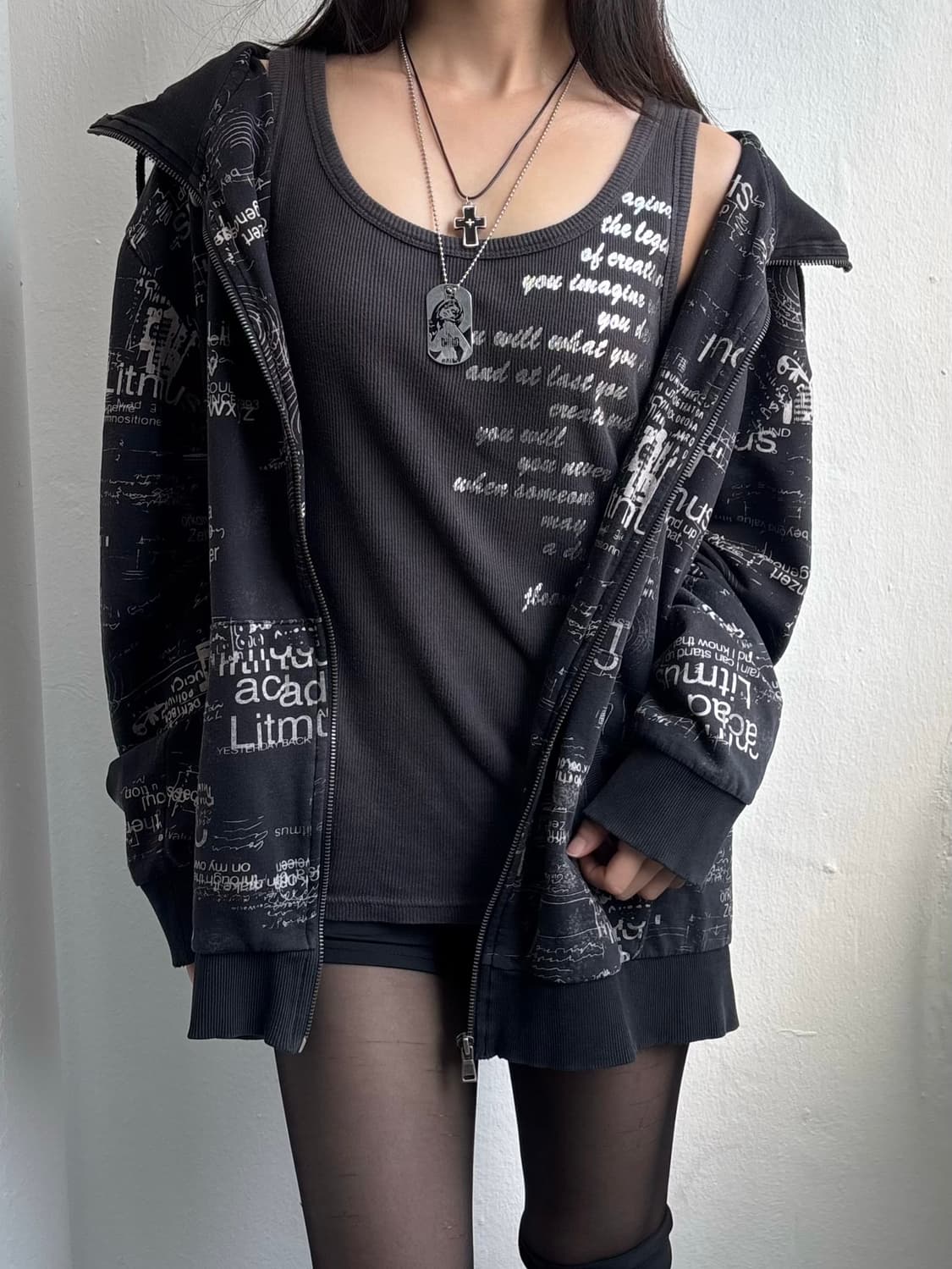 Vintage Typography Print Hood Zip-Up 상품이미지3