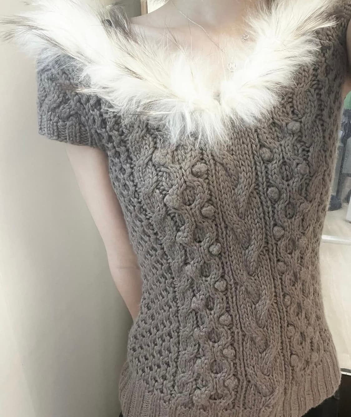 빈티지 퍼 니트 반팔  갸루  상품이미지4