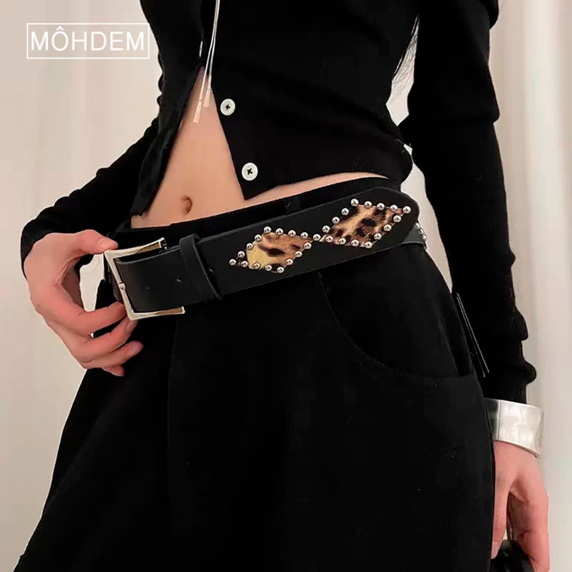[Unisex] 다이아 찡 레오파드 스터드 벨트 상품이미지2