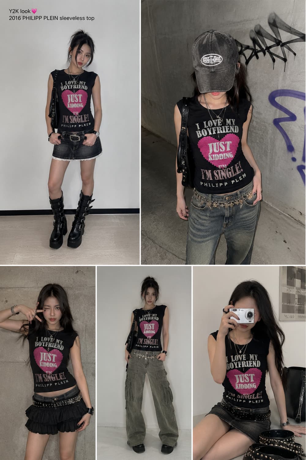 필립플레인 Y2k 핑크 하트 큐빅 글램 반팔 티셔츠 XS size 상품이미지1