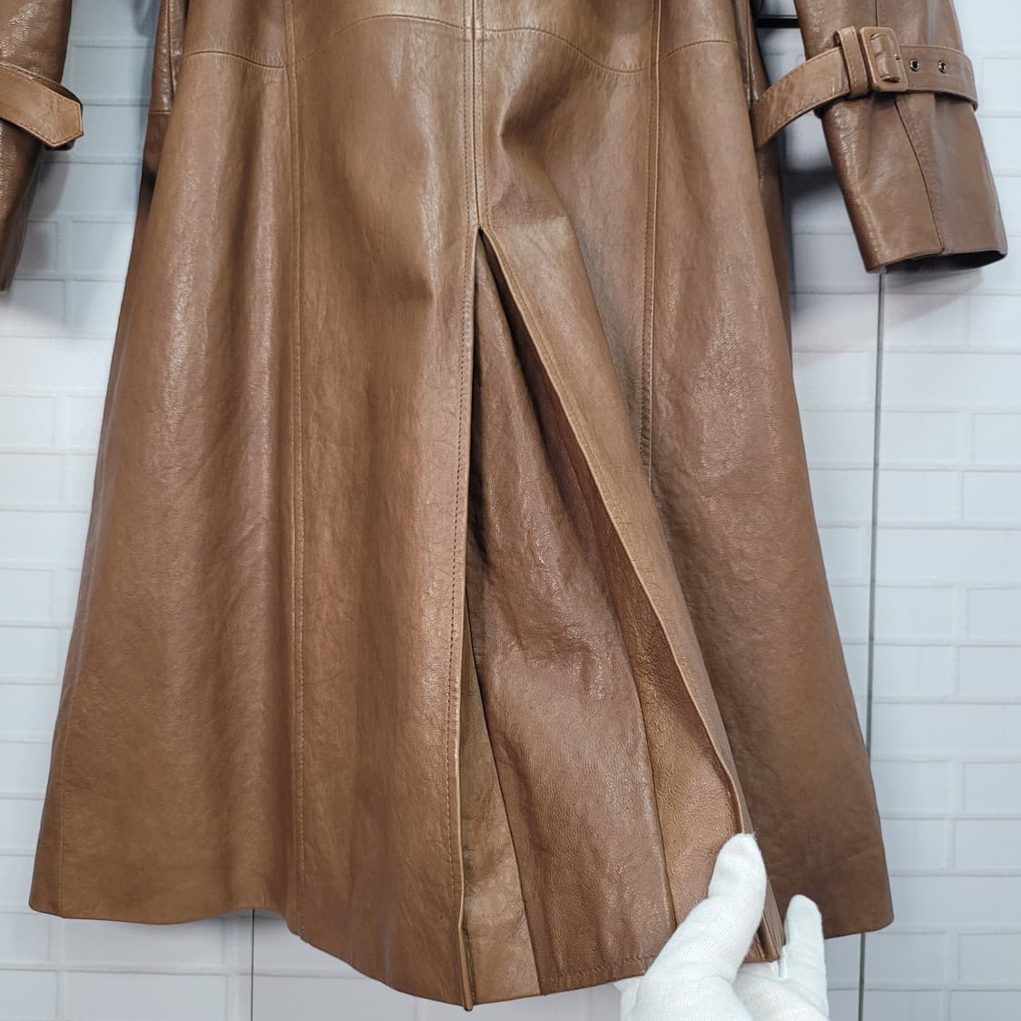 로보 양가죽 카멜 베이지 트렌치 롱 코트 77사이즈 상품이미지7