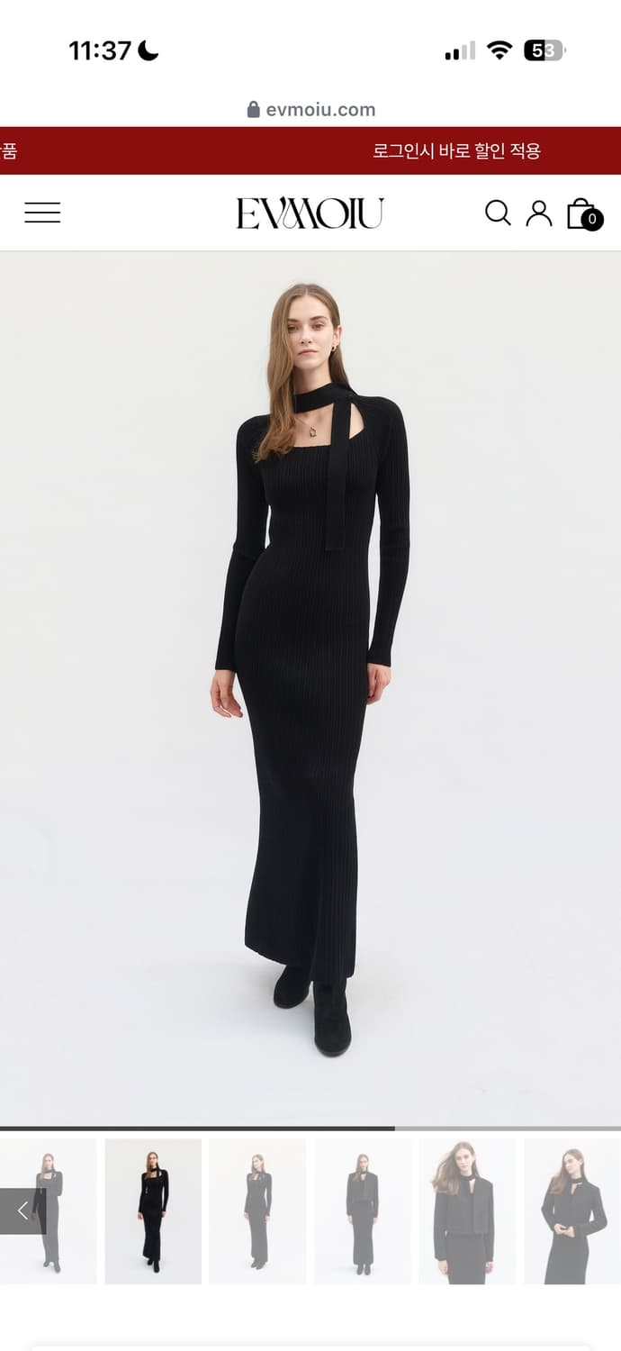 ✨ EVMOIU 그레이스풀 딥넥 스카프 니트 롱 드레스 (블랙) 판매합니 상품이미지2