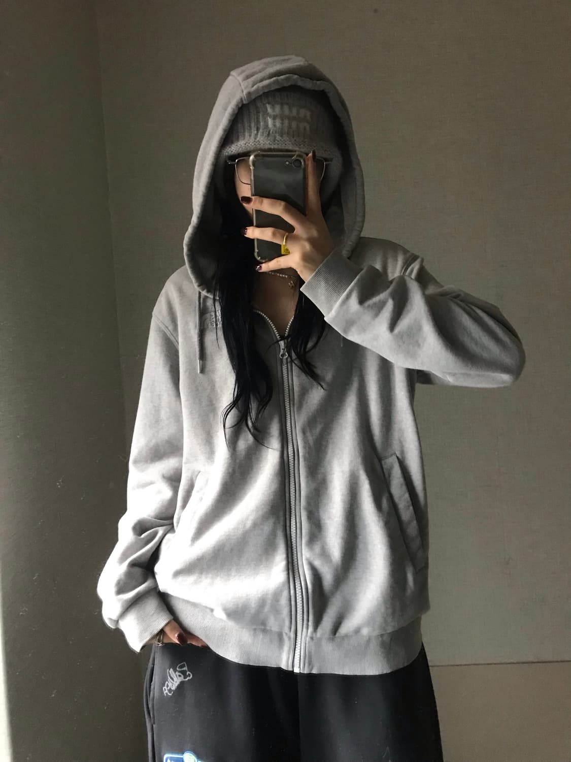 노페 그레이 오버핏 후드집업 상품이미지1