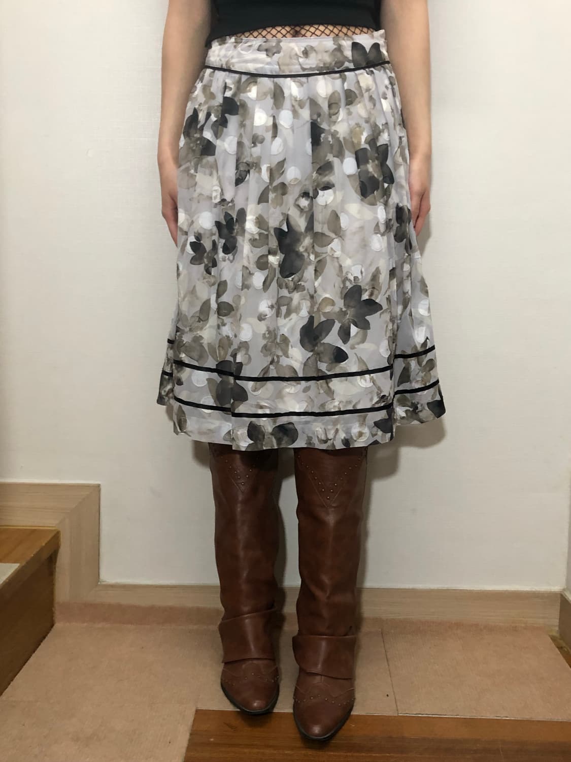 빈티지 라이트 그레이 플라워 스커트 상품이미지1