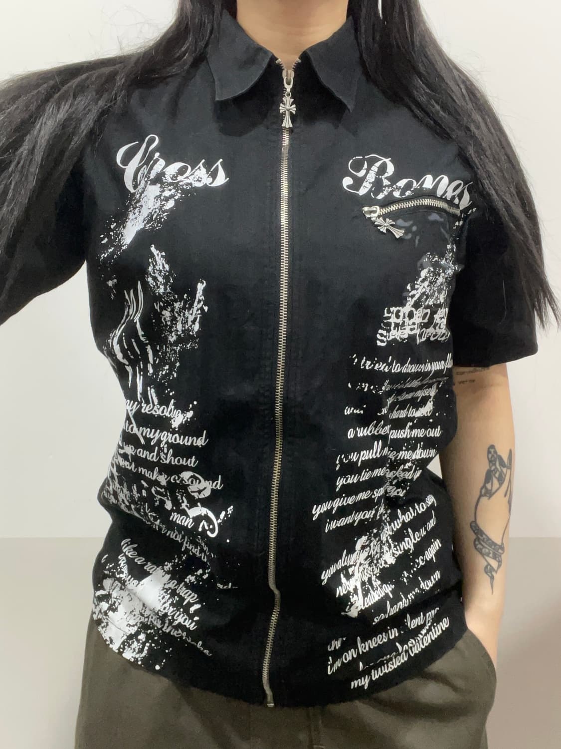 BA-TSU 바츠 Y2k 펑크 레터링 프린팅 반팔집업셔츠 상품이미지1