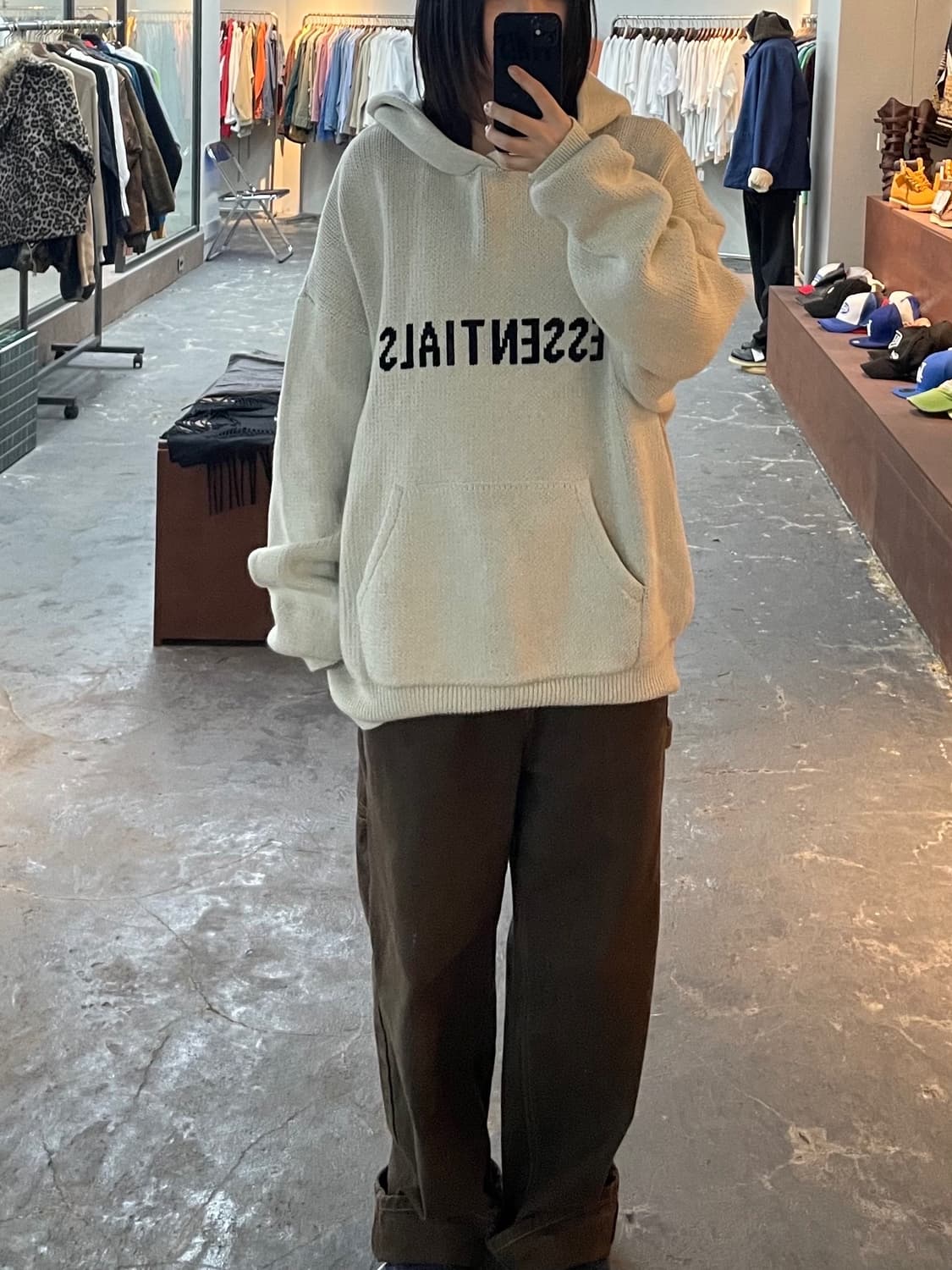 에센셜 풀오버 오트밀 니트 후드티 H1184 상품이미지1