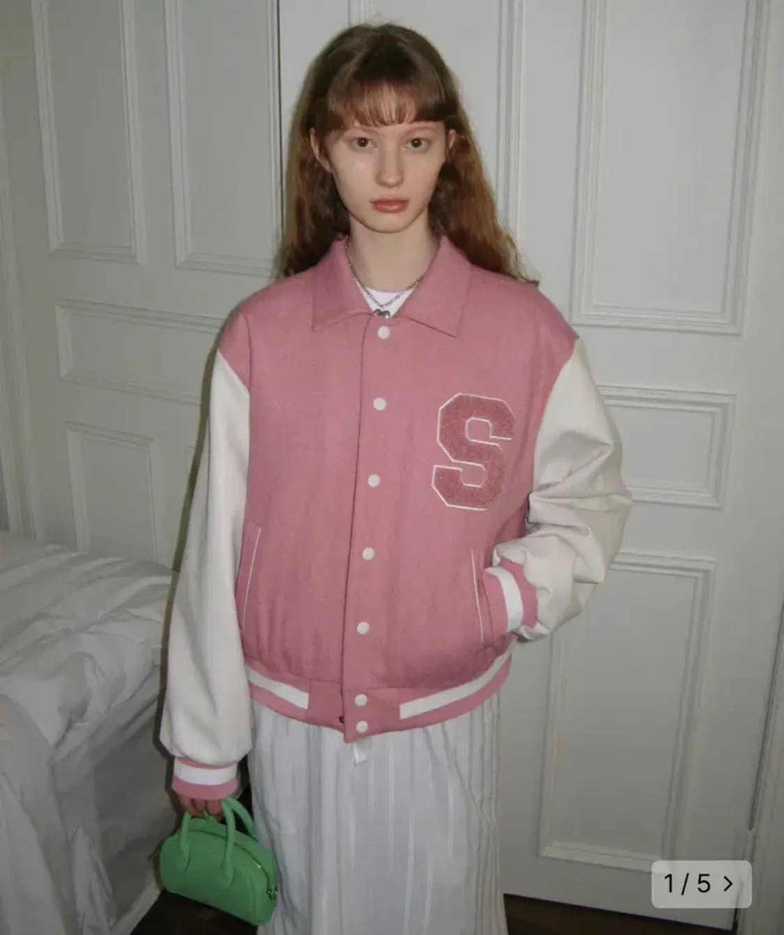 CLASSIC LOGO AWARD JACKET (PALE PINK)  상품이미지1
