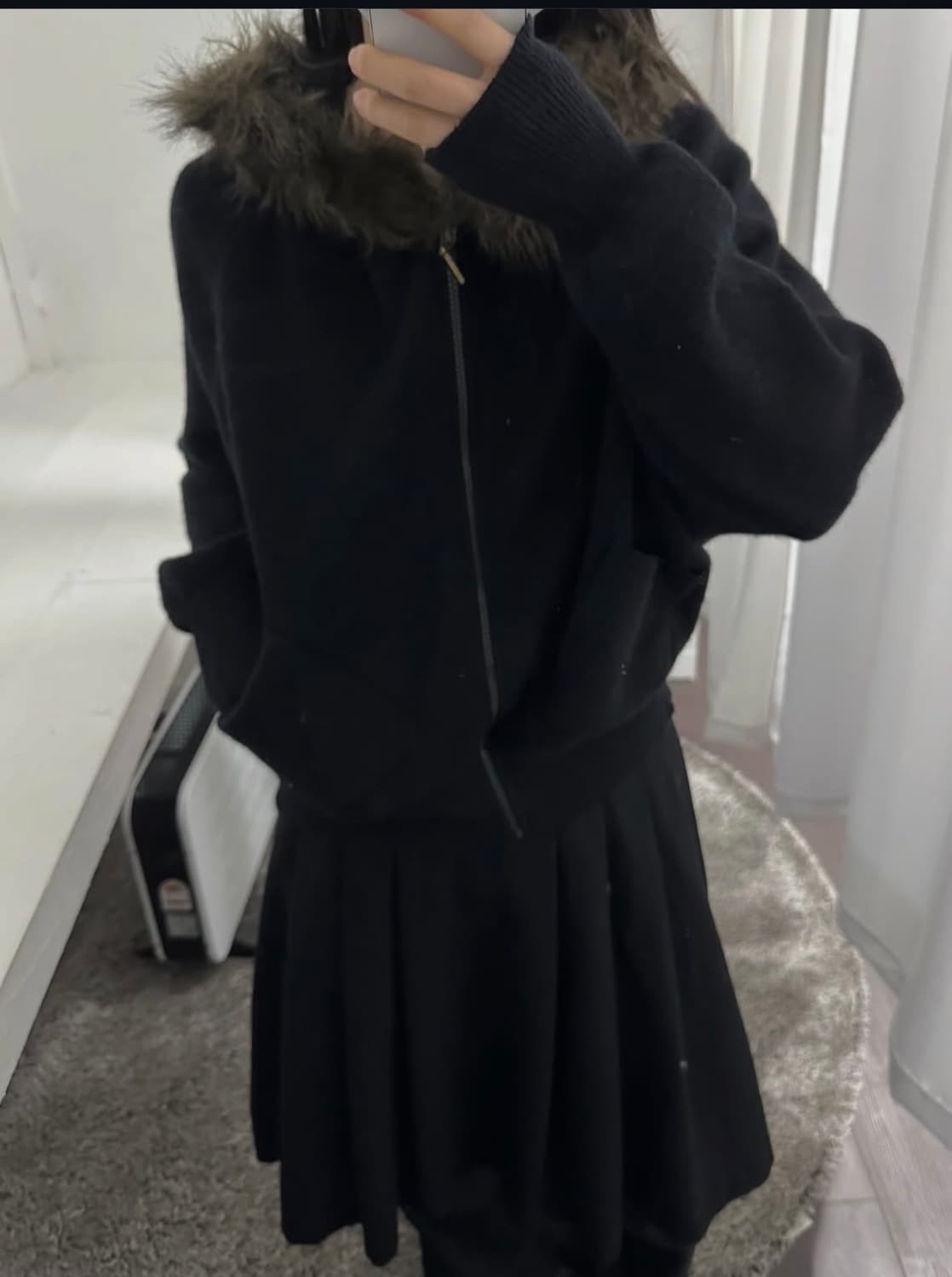 fur hood knit zipup 상품이미지3