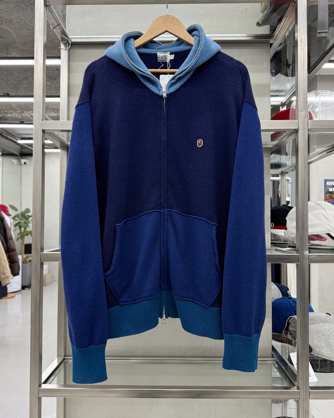 베이프 00s OG 에이프 헤드 컬러블럭 울 니트 후드집업 상품이미지1