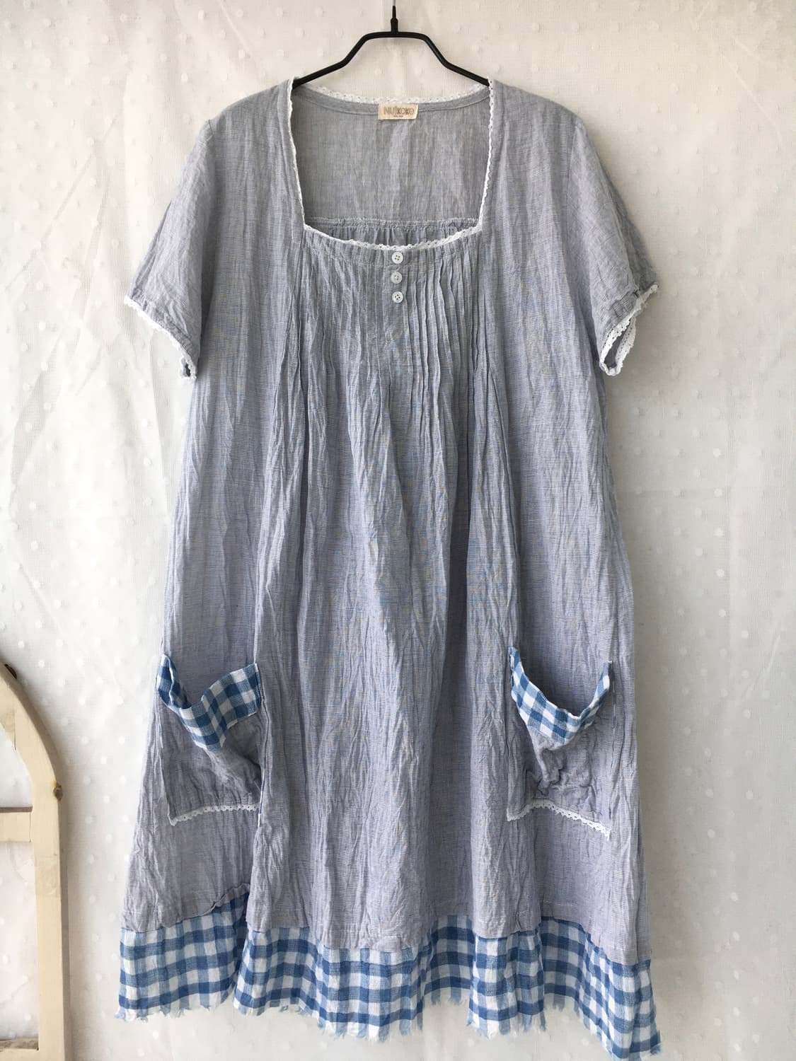 [Hand Made] 핸드메이드 블루 체크 레이어드 원피스 모리걸 상품이미지4