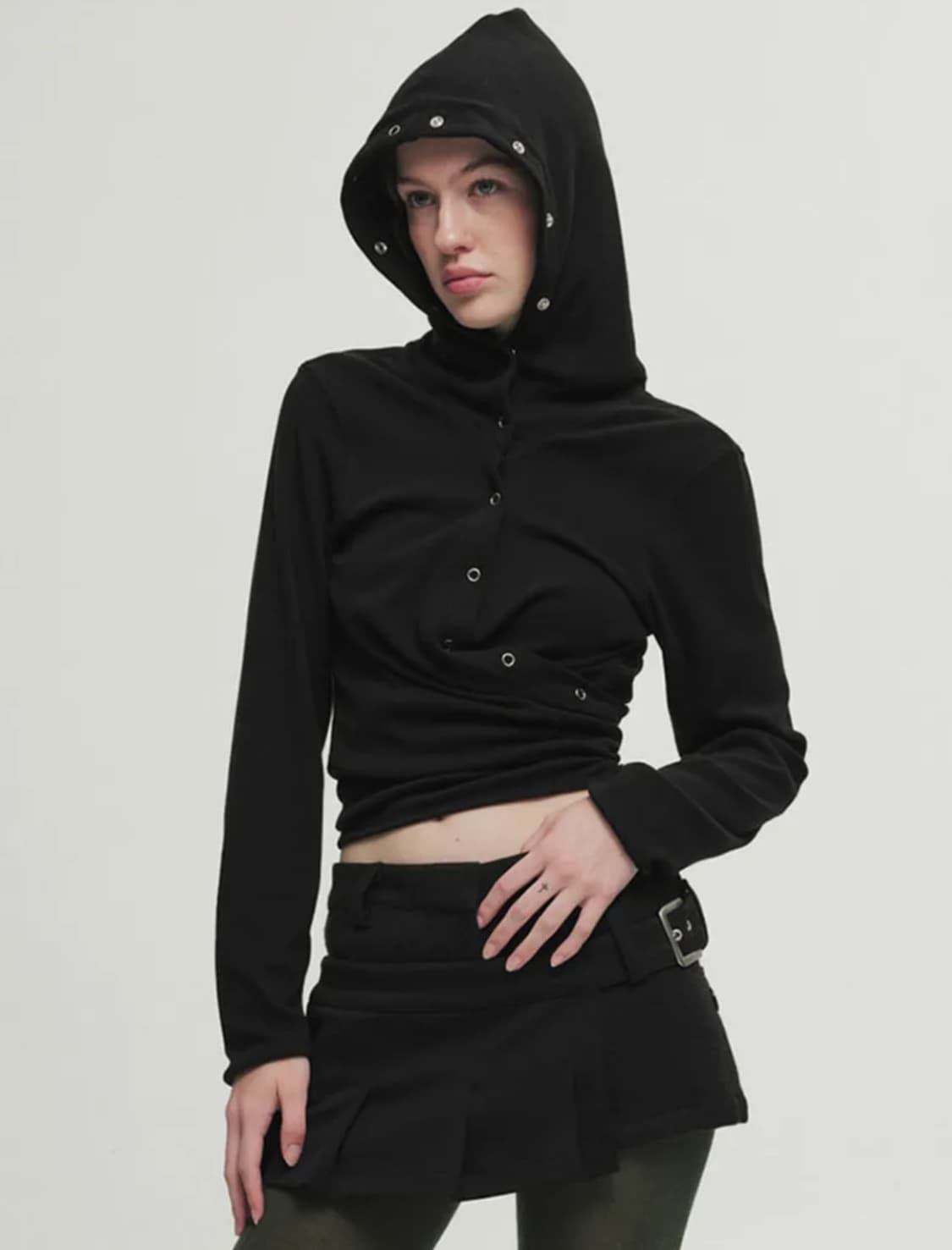 세릭 WRAP HOOD CARDIGAN / BLACK 상품이미지3