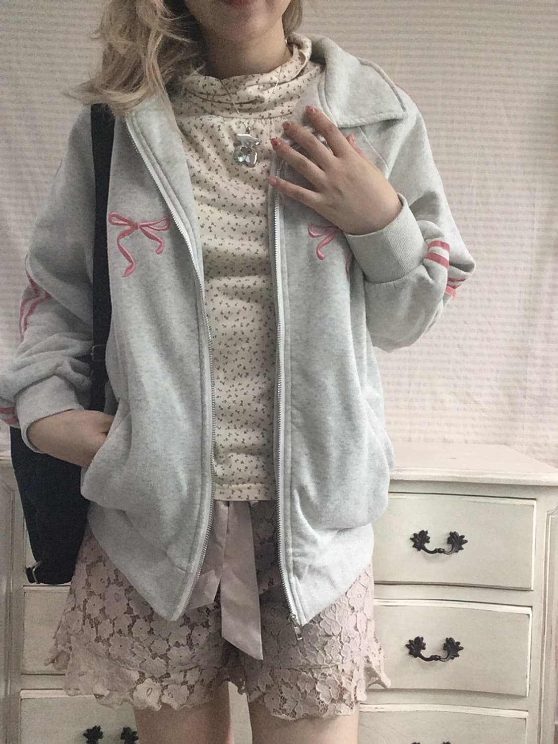 jpn vintage melange gray ribbon velvet j 상품이미지6