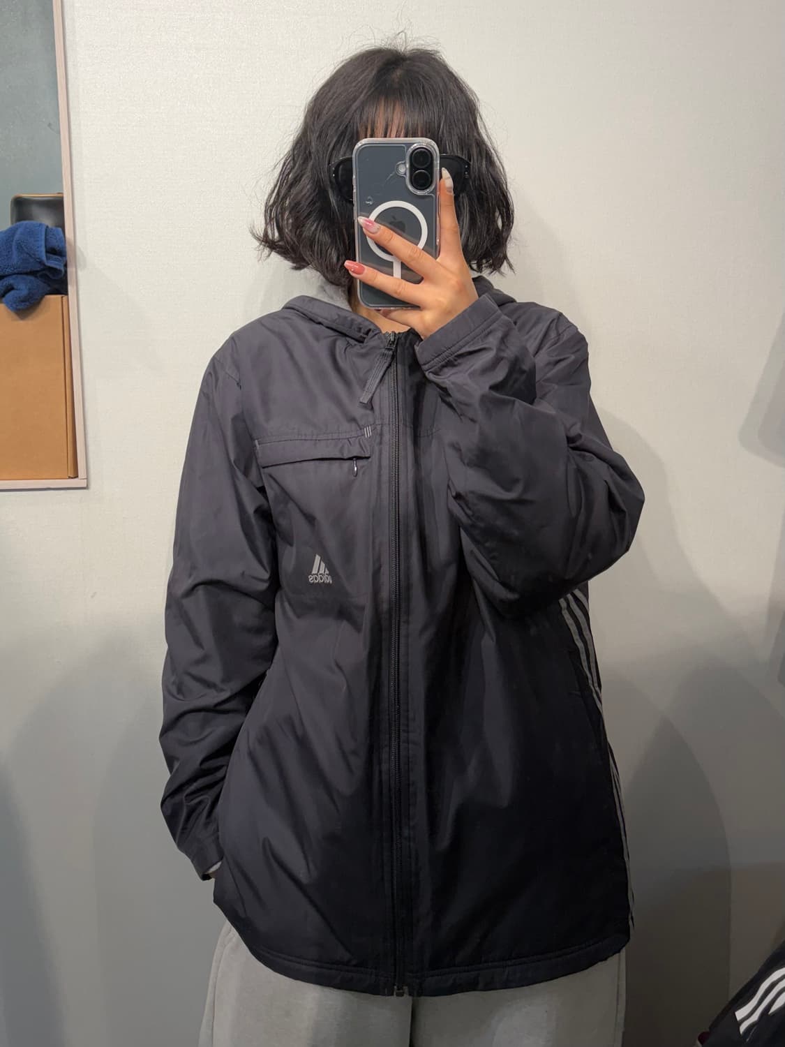 S 아디다스 빈티지 기모 윈드 브레이커 자켓 블랙 상품이미지1