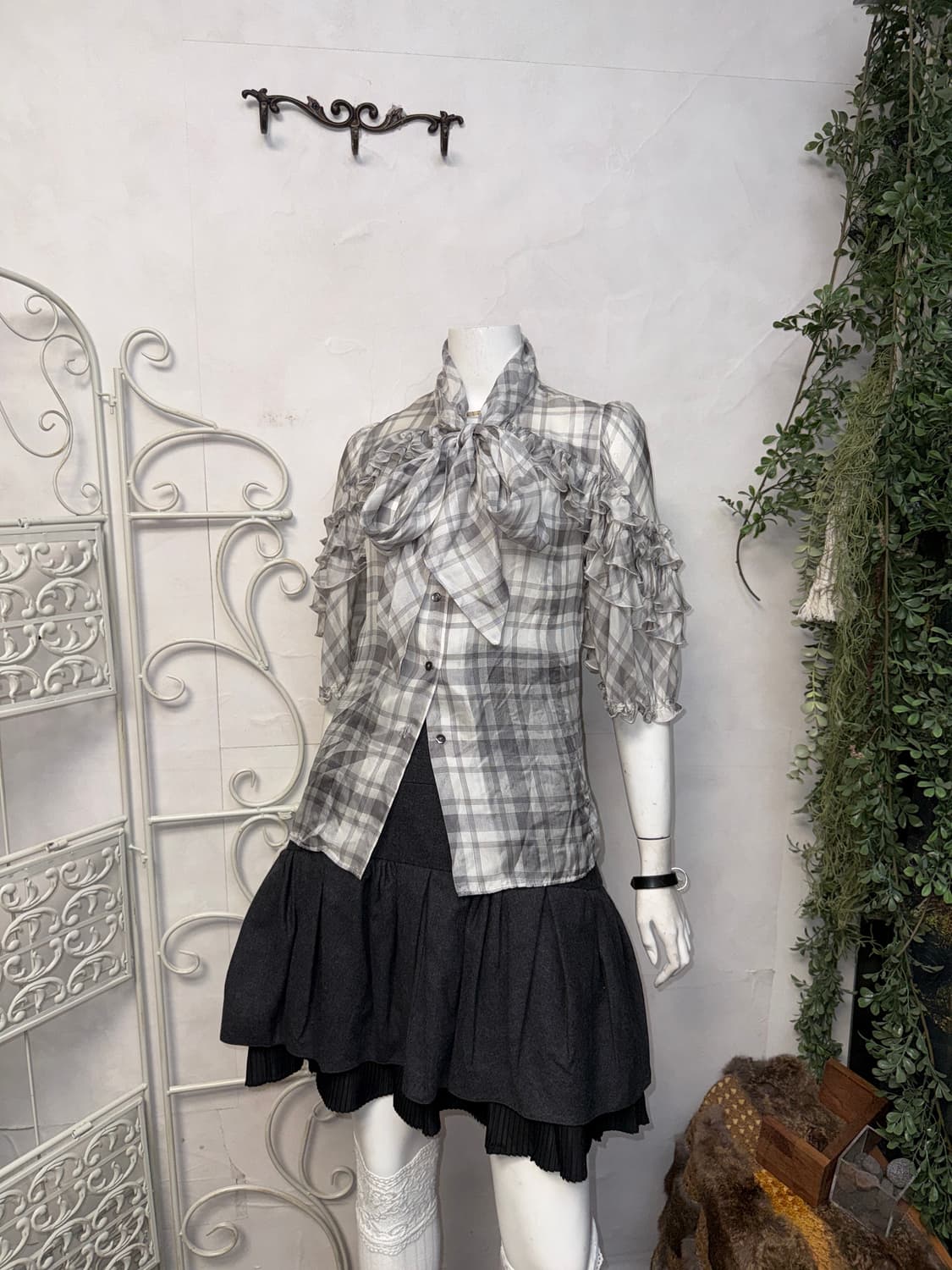 Dice Kayek silk frill ribbon check bl 상품이미지1