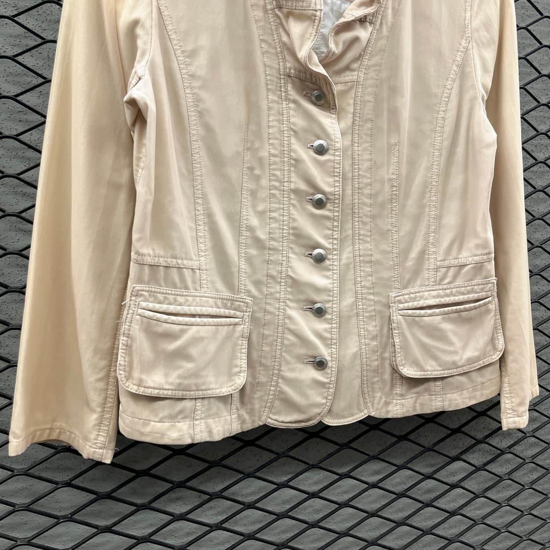 JPN VINTAGE 글리터 자켓 투포켓 웨이브 카라넥 디테일 베이지 상품이미지5