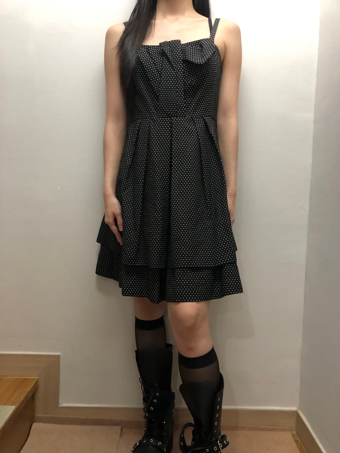 빈티지 블랙 도트 프릴 원피스 상품이미지5