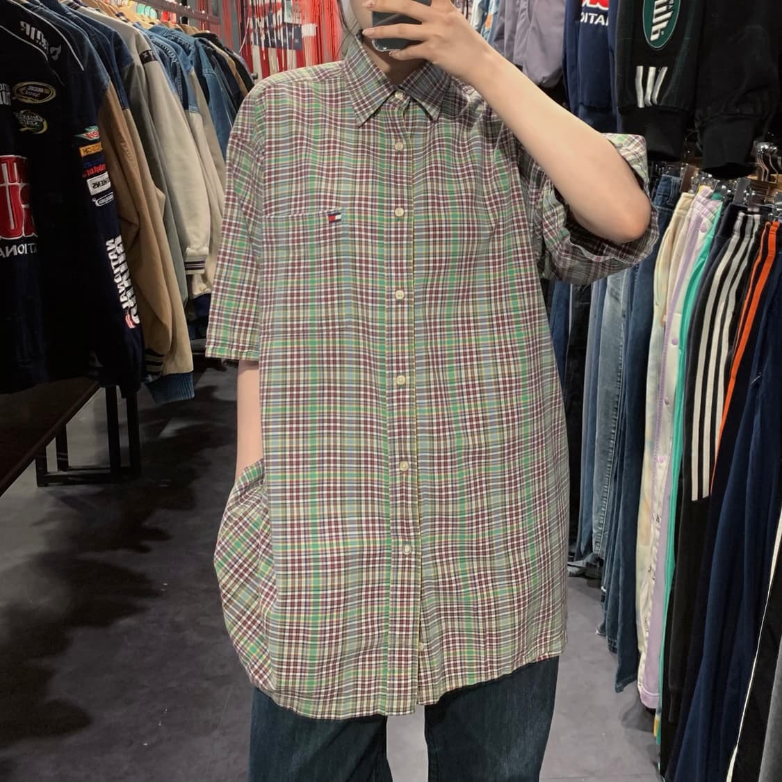 [IM] 타미힐피거 체크 반팔 셔츠 그린 상품이미지3