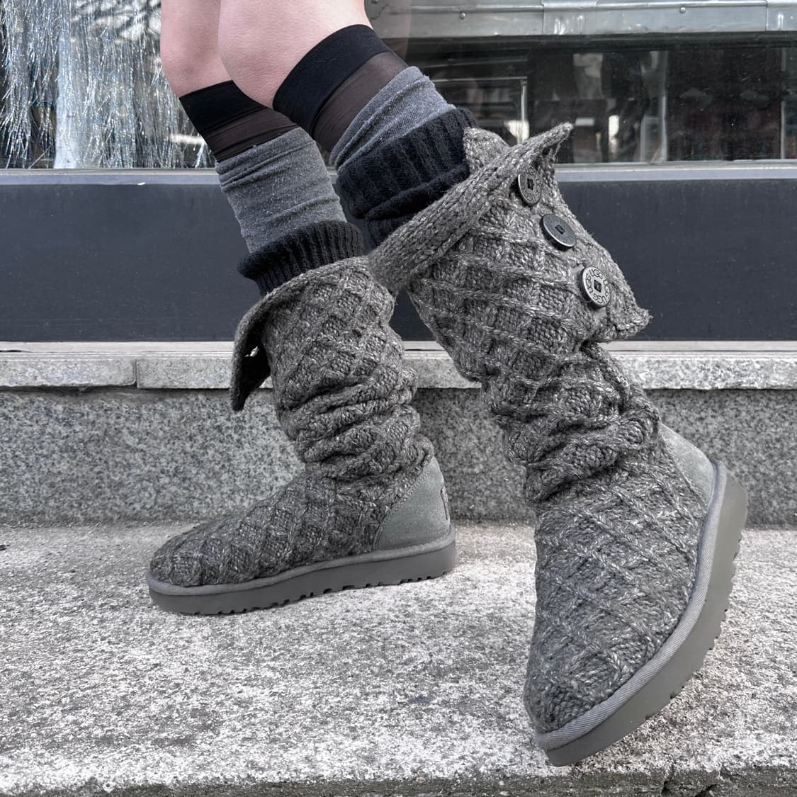 00s 그레이 와플 니트 카디 어그 부츠 상품이미지5