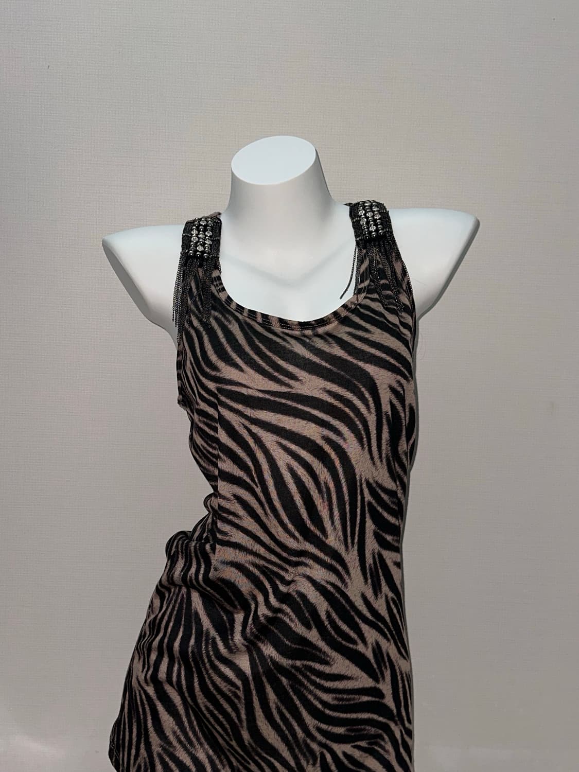 빈티지 갸루 지브라 체인 슬리브리스 원피스 상품이미지1