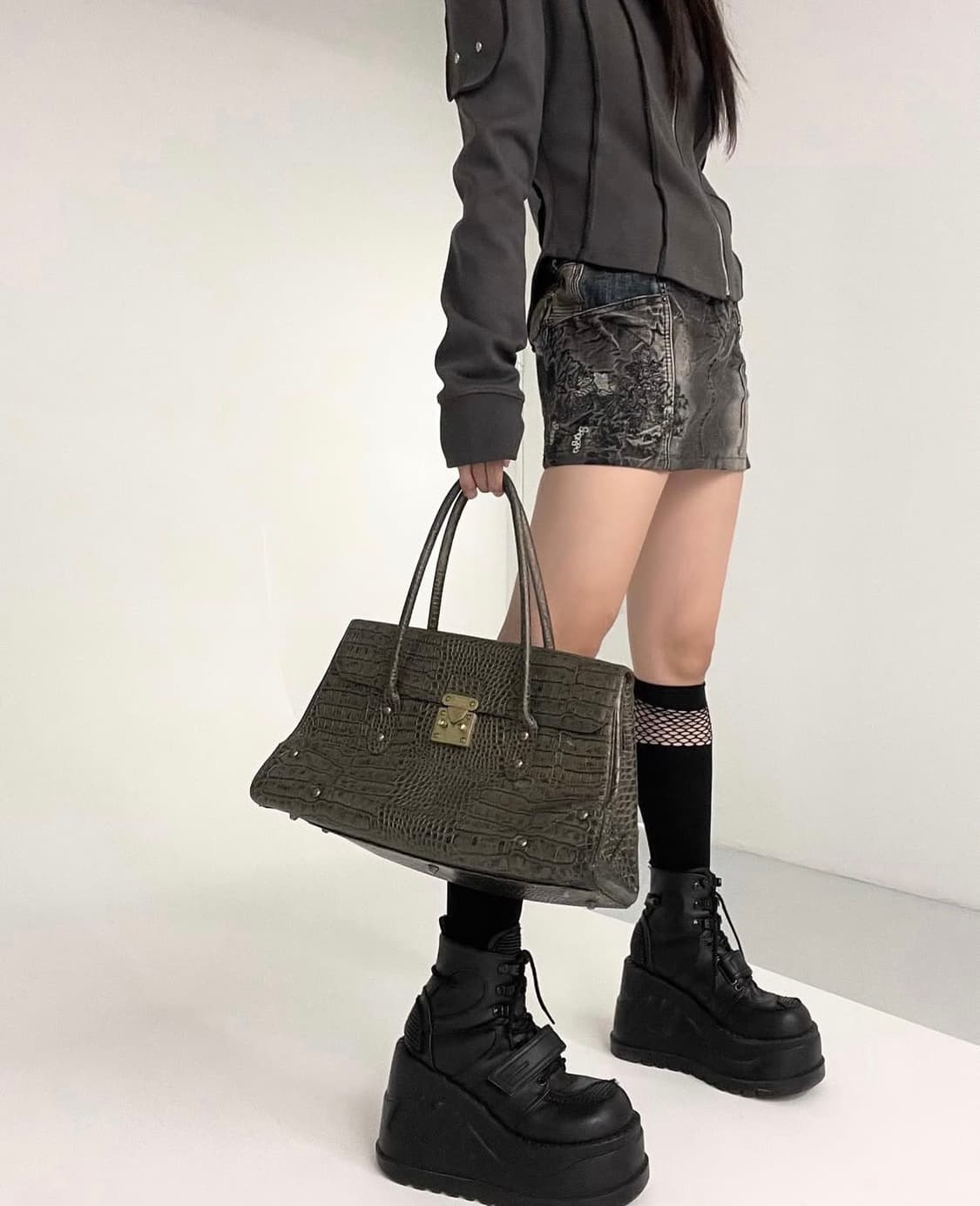 toyosat 도요샛 빈티지 패치워크 데님 스커트 상품이미지5