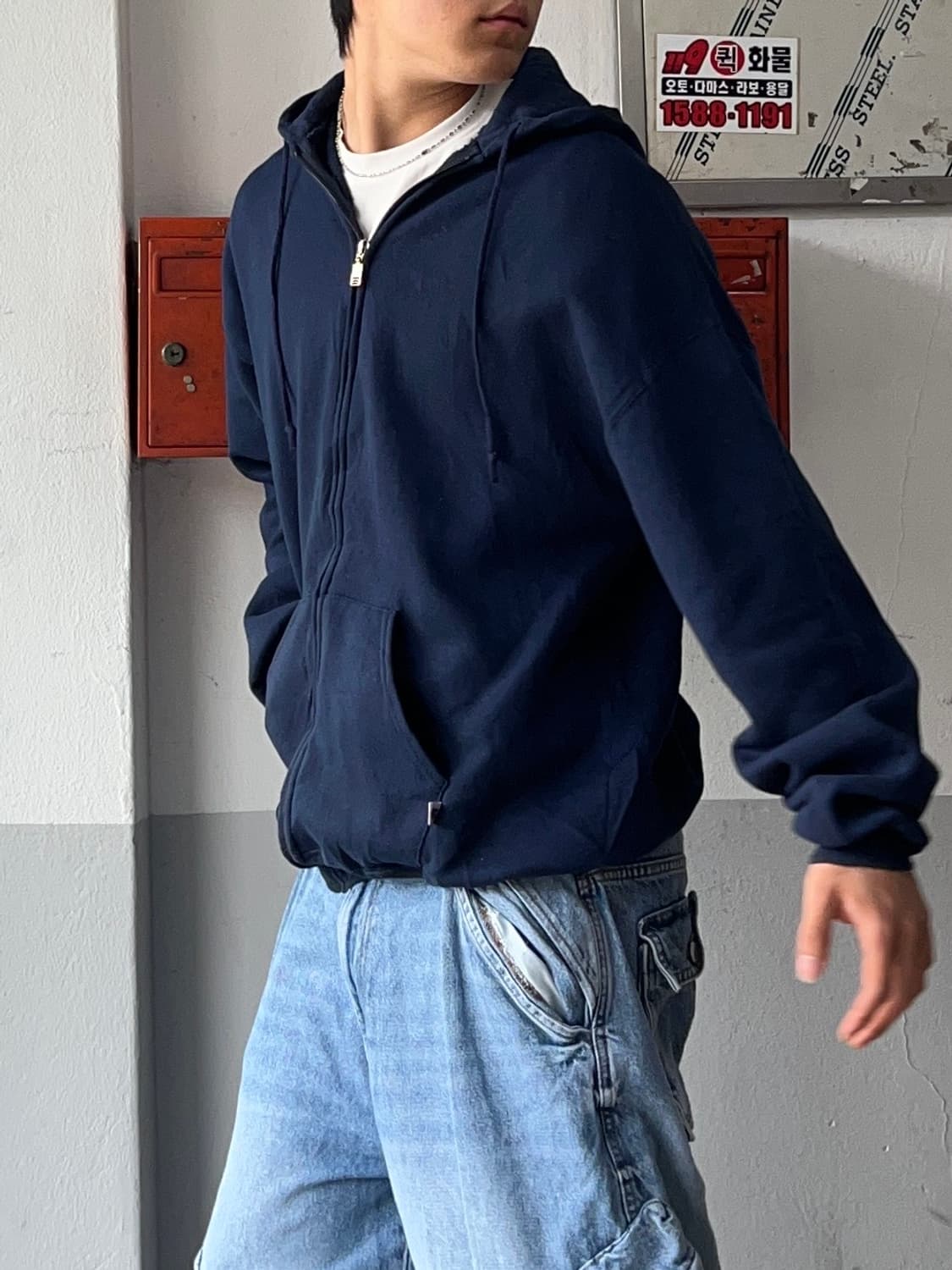 90's 러셀 후드집업 네이비 MADE IN USA  상품이미지1