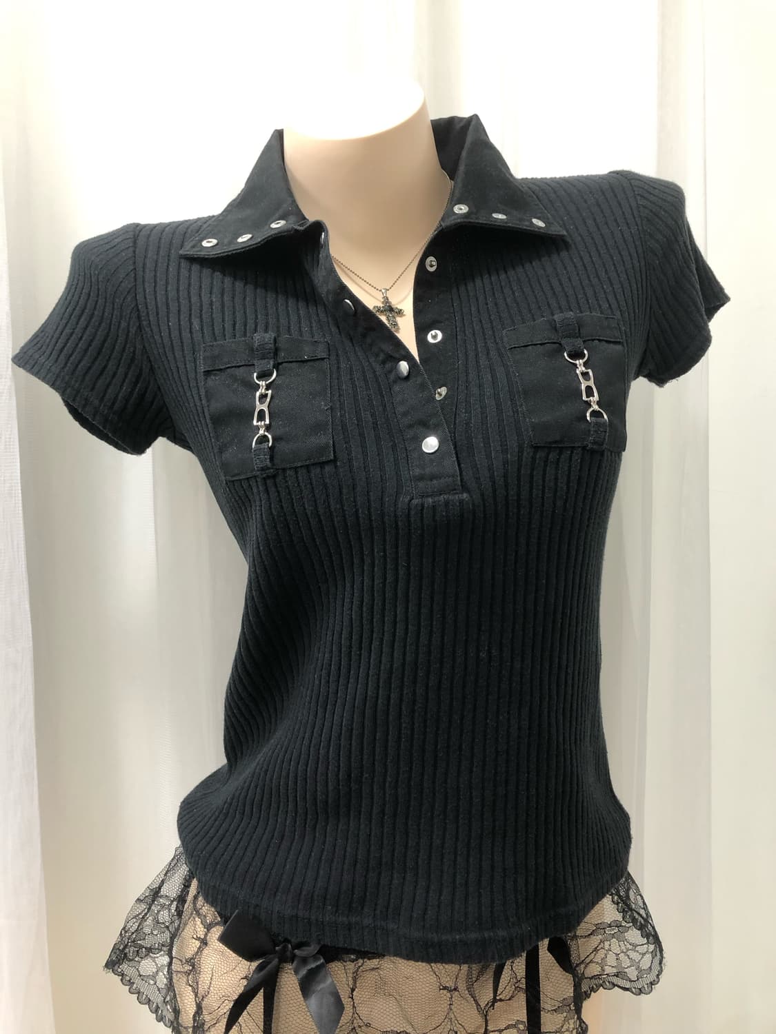 black y2k pocket detail collar half t 상품이미지3