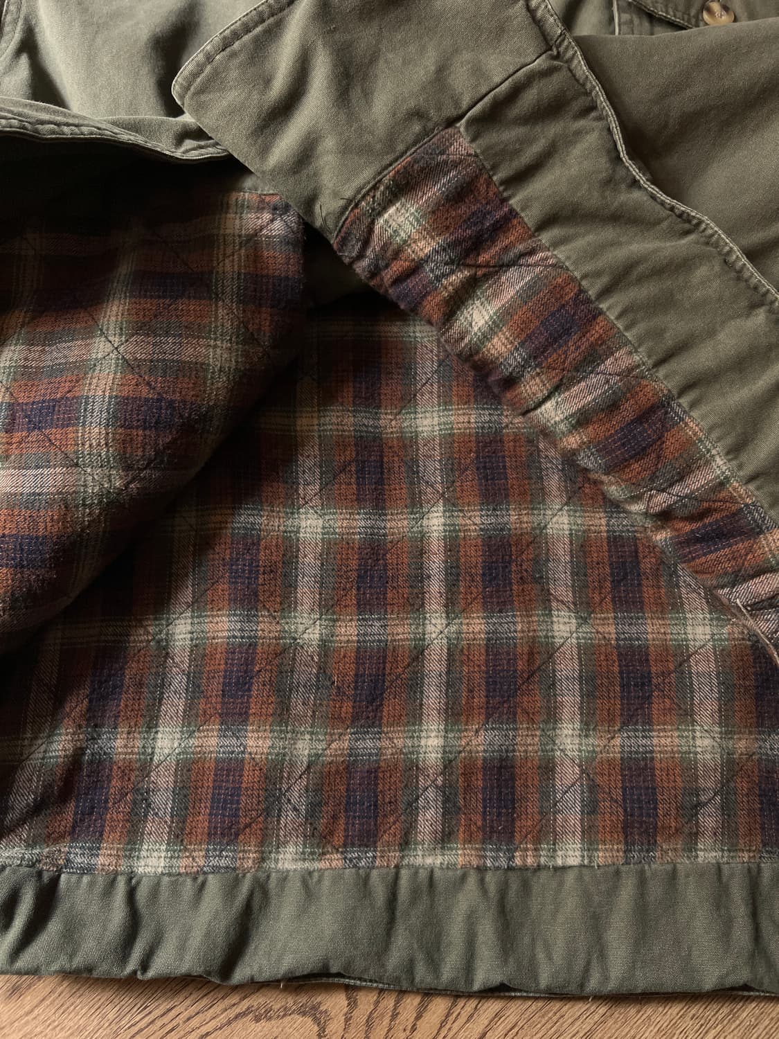 [XL]USA 빈티지 올리브그린 체크 퀼팅 헌팅자켓 상품이미지7