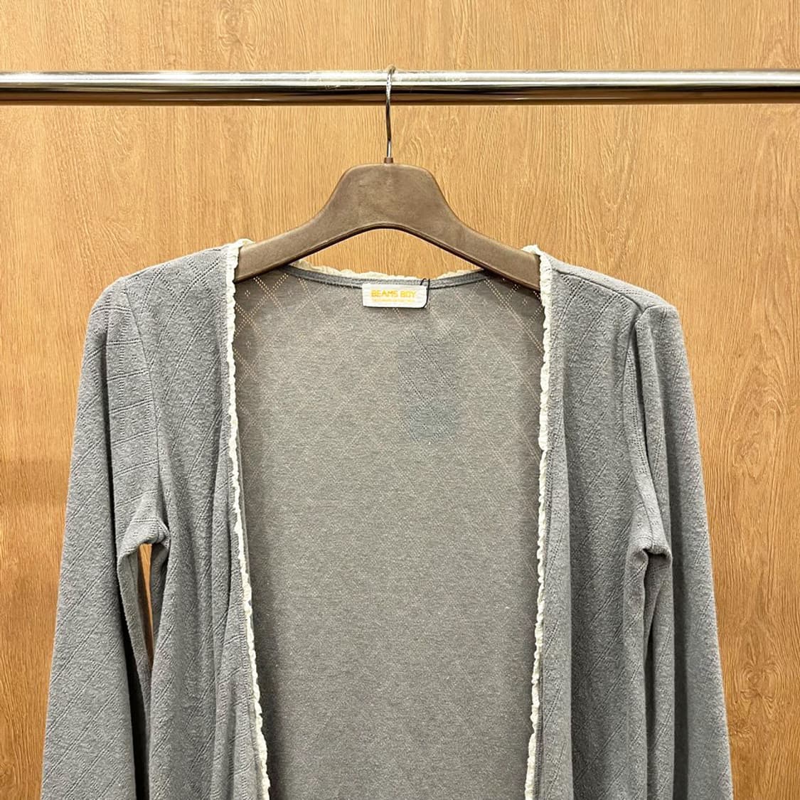 빔즈 보이 긴팔 가디건 프릴 컷오프 웨이스트 스트랩 디테일 그레이 상품이미지4