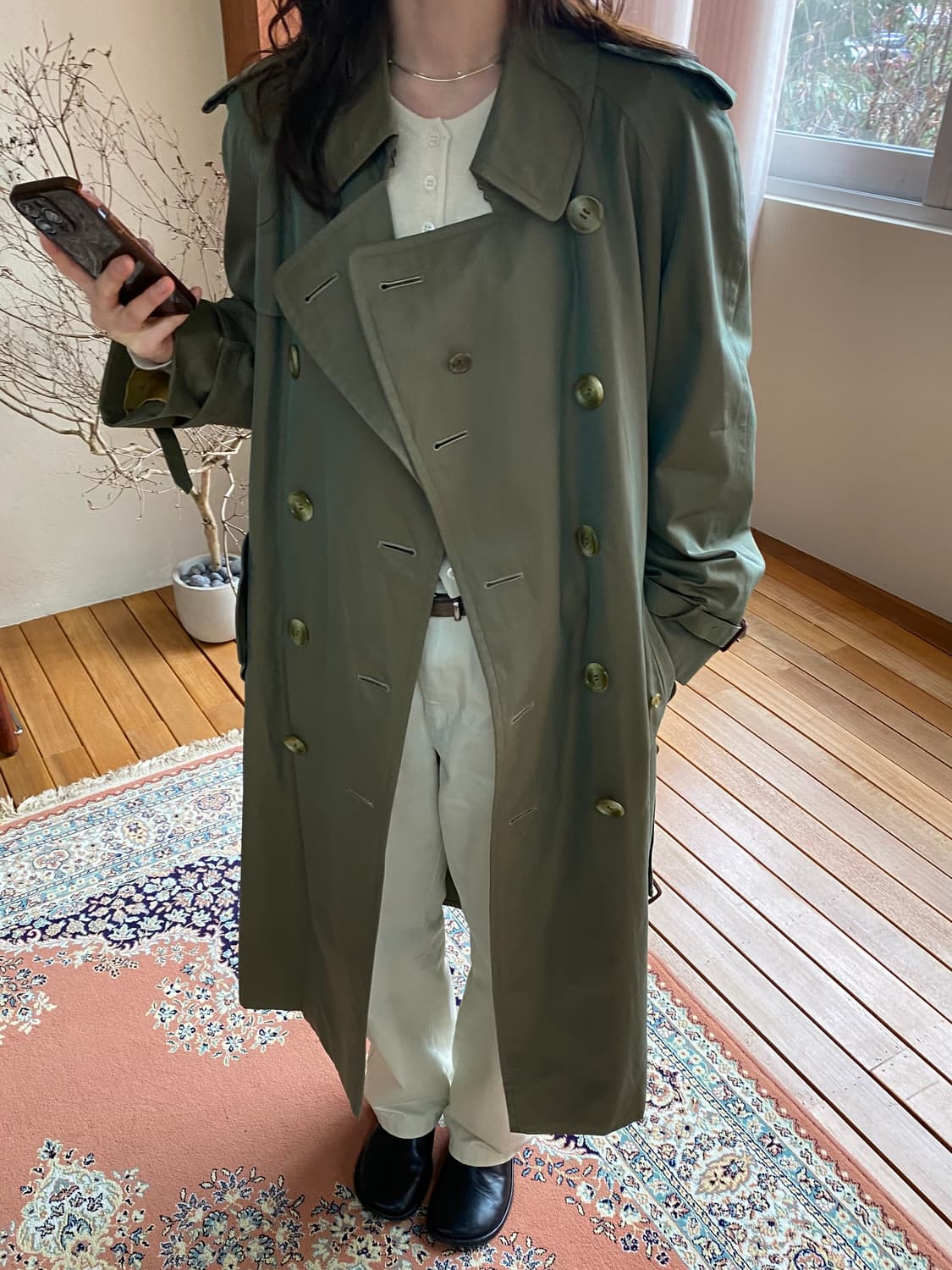 빈티지 버버리 투톤 더블 트렌치 코트 (올리브/브론즈) 상품이미지10