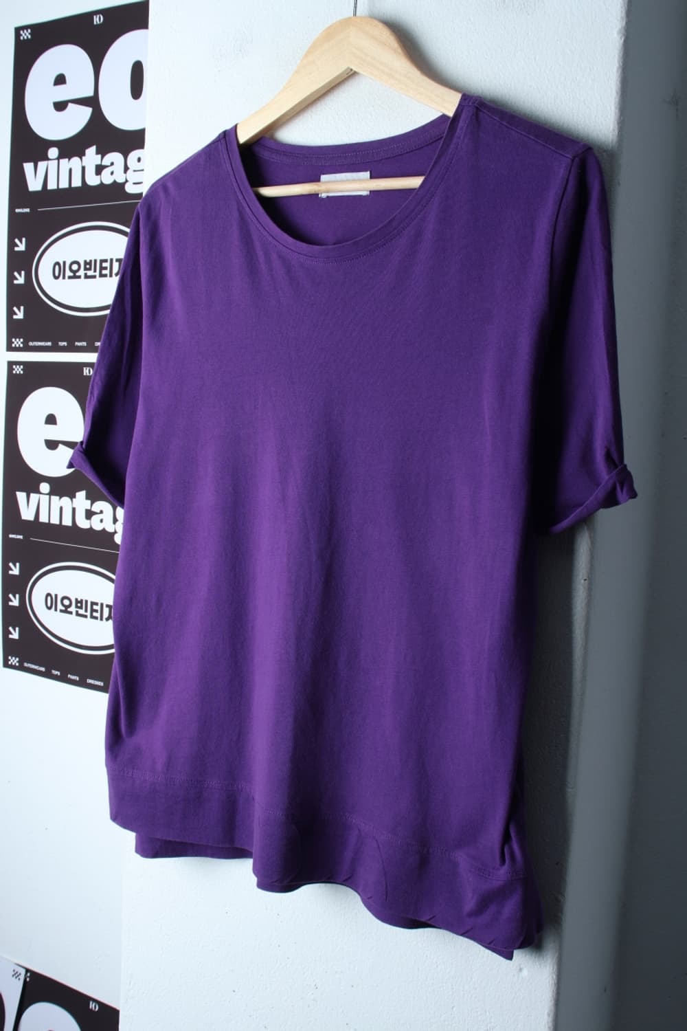 W(L-XL) 쿠즈텡 반팔 티셔츠 퍼플 무지 기본-H33564 상품이미지1