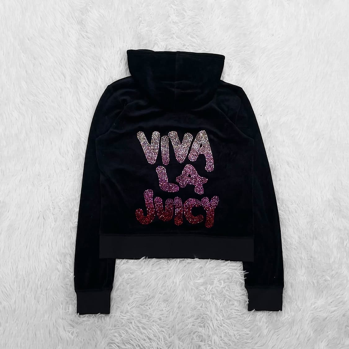 쥬시꾸띄르 글리터 벨벳 후드 집업 블랙 상품이미지2