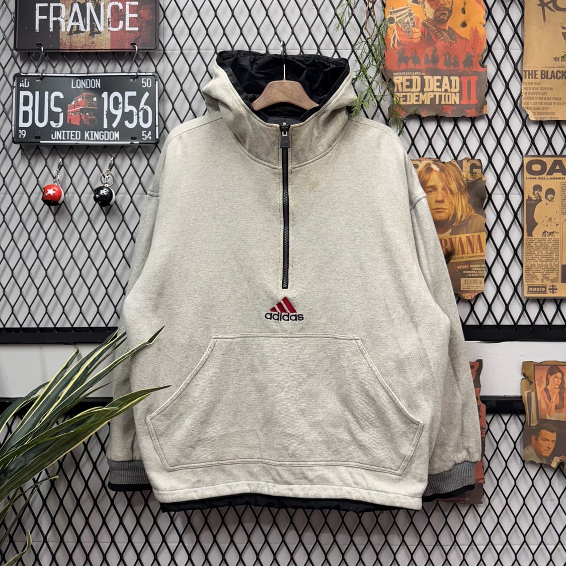 아디다스 리버시블 나일론 후드 아노락 하프 집업 디테일 블랙 화이트 상품이미지5