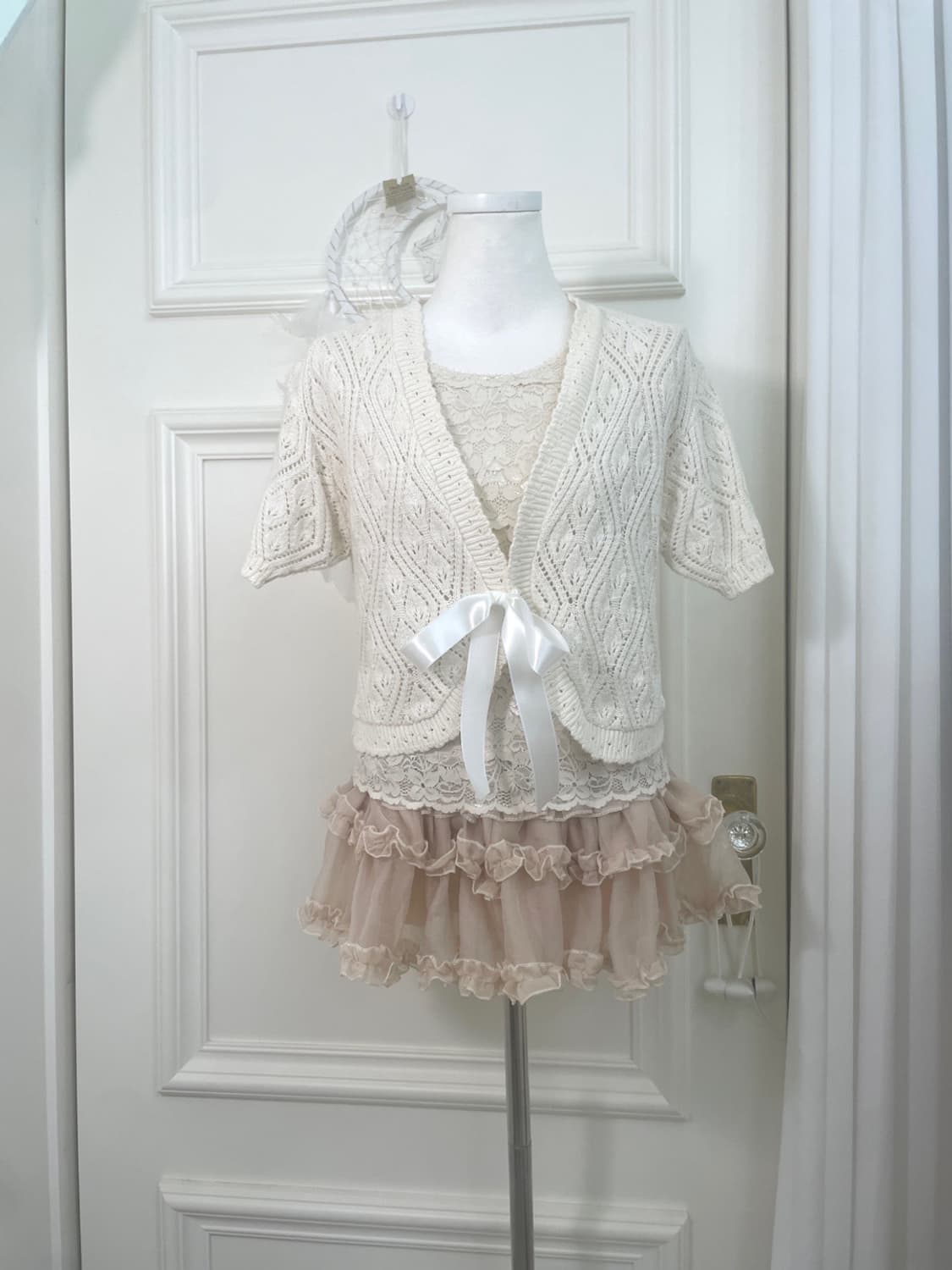 ivory bolero cardigan&beigw lace half to 상품이미지1