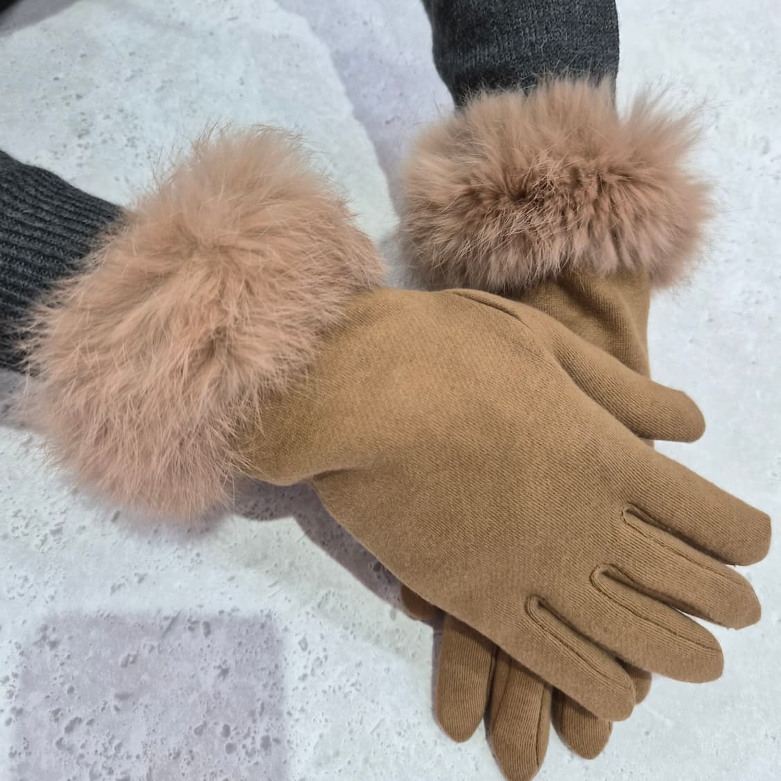 토끼털 면 베이지 겨울 방한 여성 장갑 상품이미지1