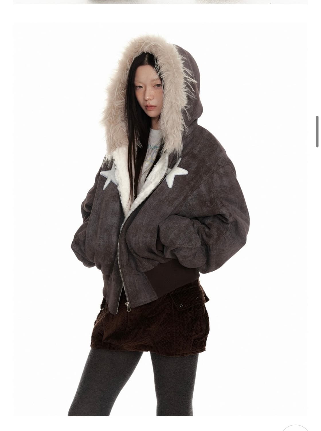 JIKOO 지쿠 퍼 후드집업 퍼자켓 별패치 기모 마운틴 재킷 S사이즈  상품이미지1