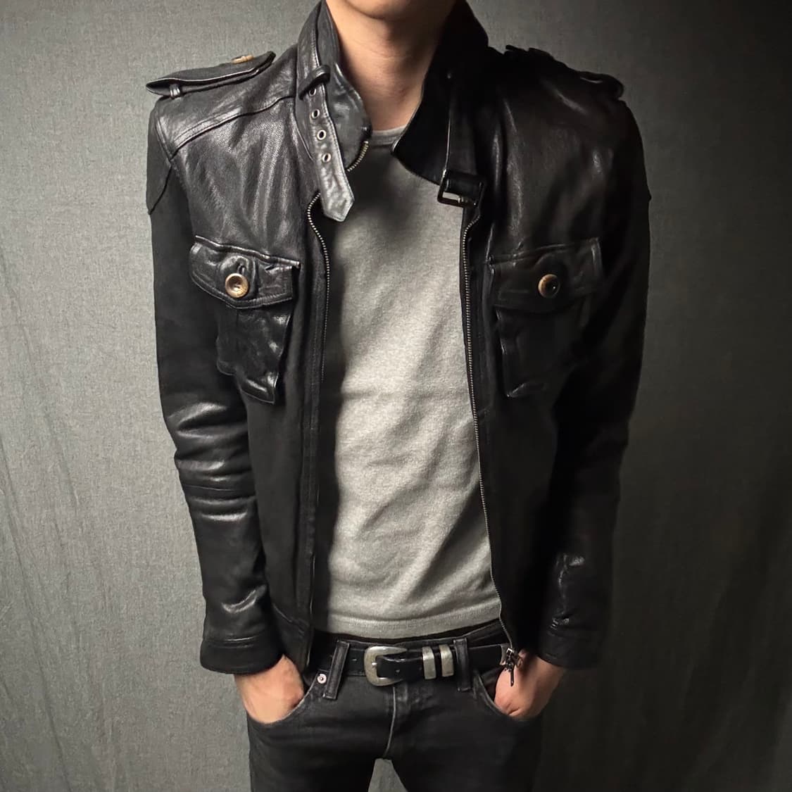 goat skin pocket leather jacket 상품이미지4