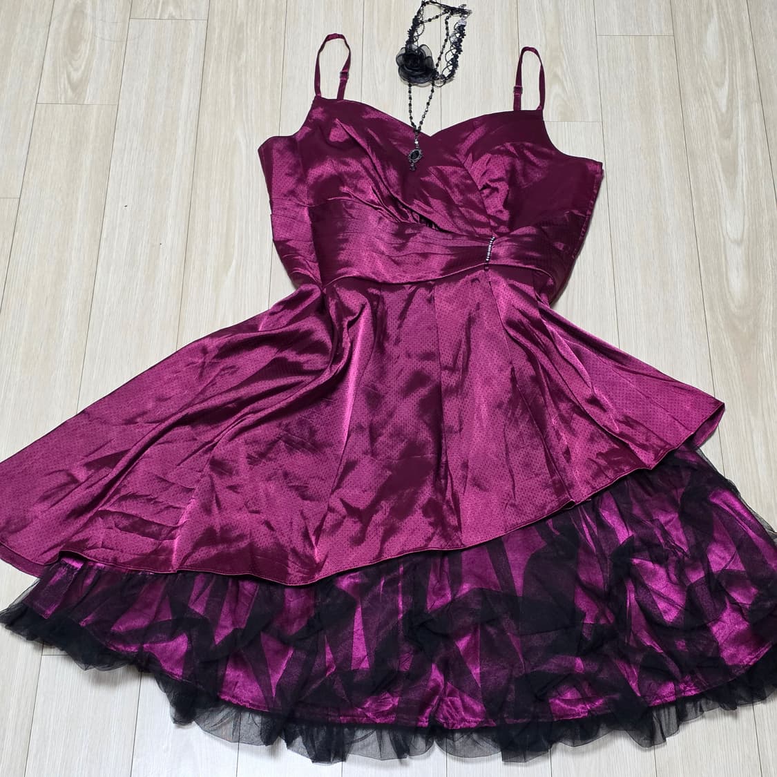 일본빈티지)버건디 파티걸 도트 캐캐체깔보헤미안오네갸루st 언발캉캉 드레스 상품이미지1