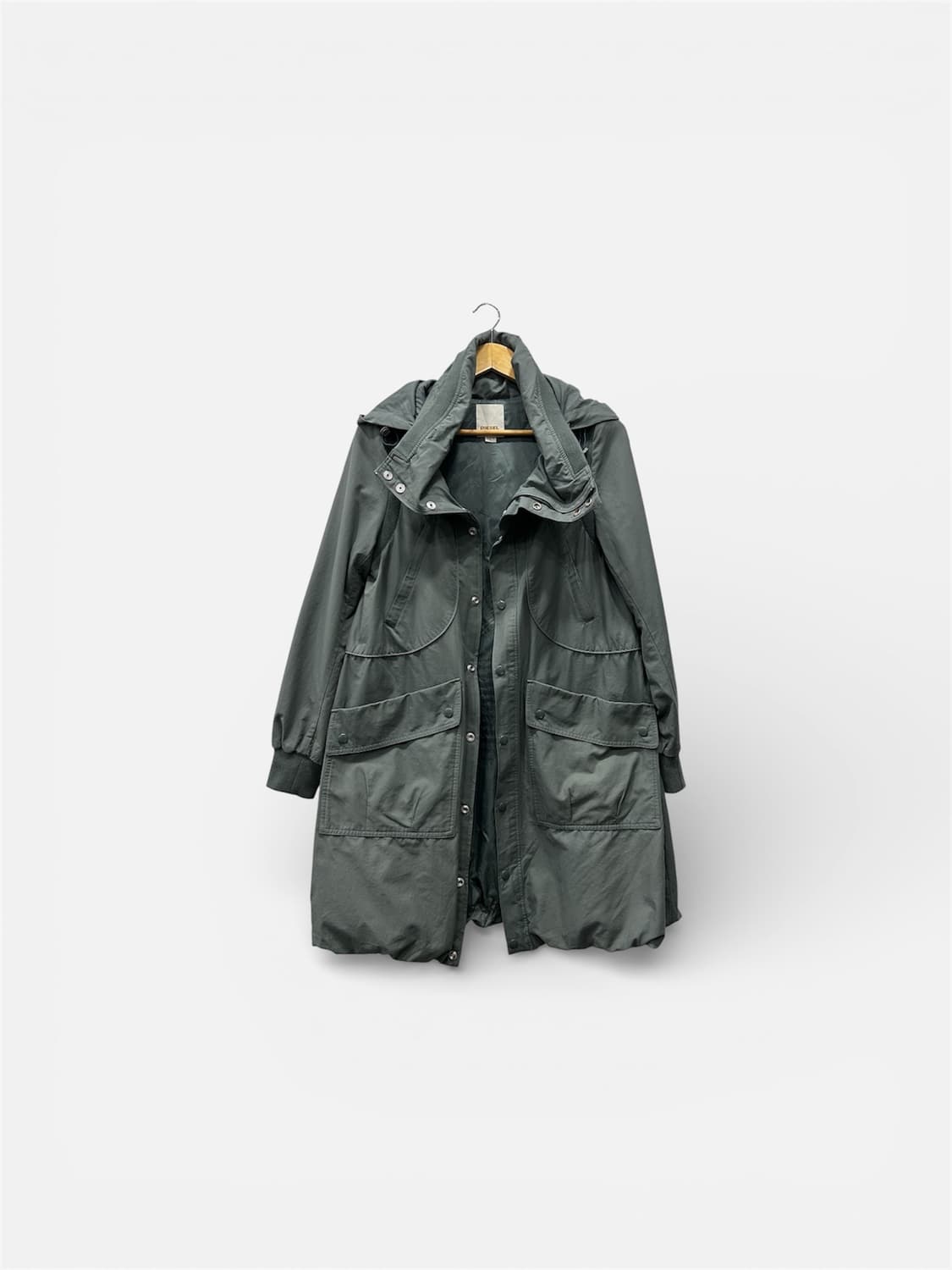 디젤 하이넥 나일론 후드 야상 코트 여성 XS 카키 상품이미지1