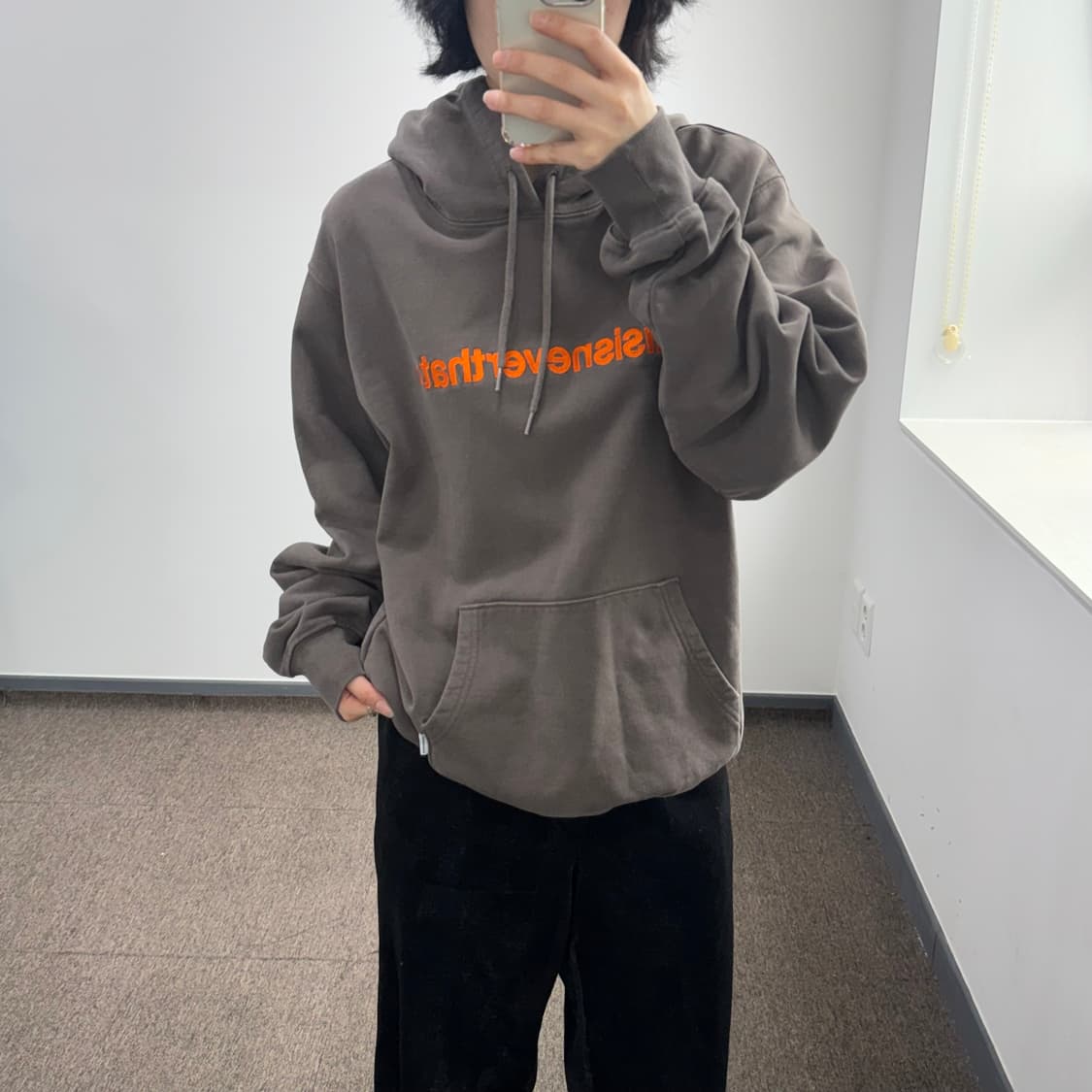 Thisisneverthat 디스이즈네버댓 오렌지 로고 카키 후드티 상품이미지1