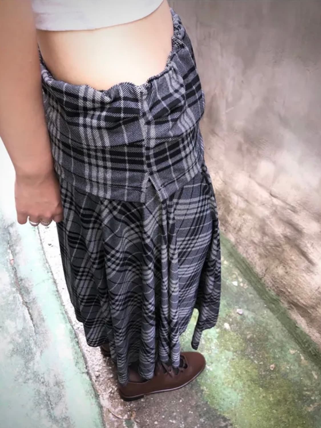 빈티지 언발 체크 미디 스커트 vintage midi skirt 상품이미지3