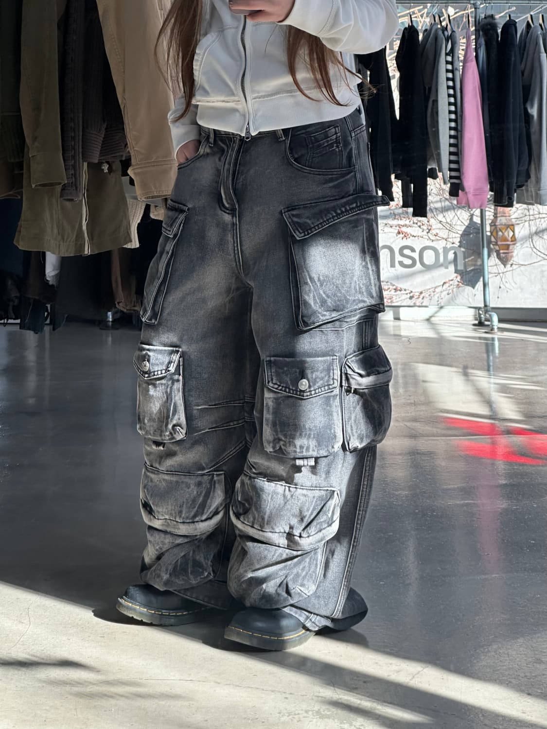 빈티지 멀티포켓 멀티포켓 흑청 카고팬츠 상품이미지2