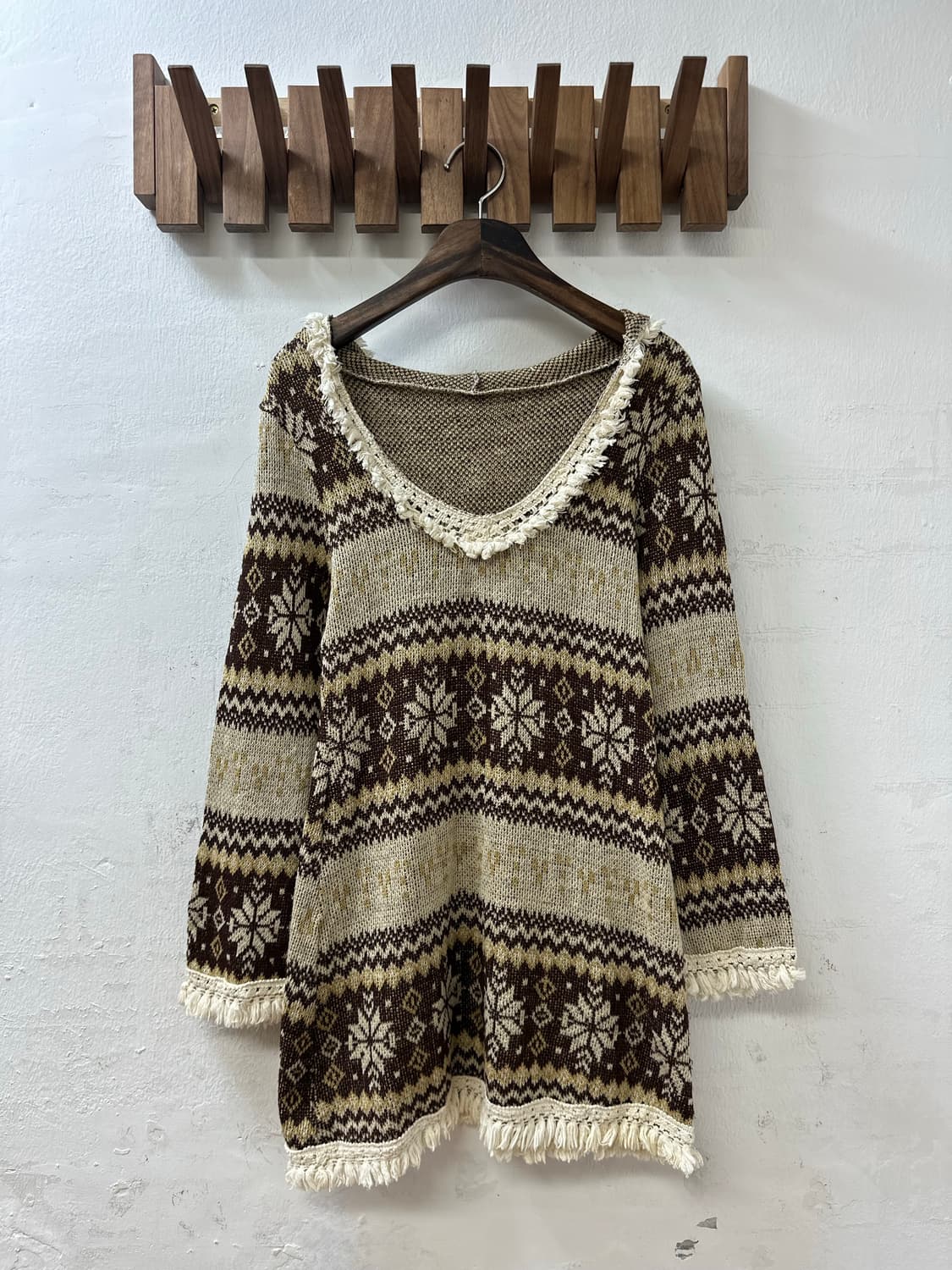 빈티지 노르딕 눈꽃 후드 니트 원피스 상품이미지1