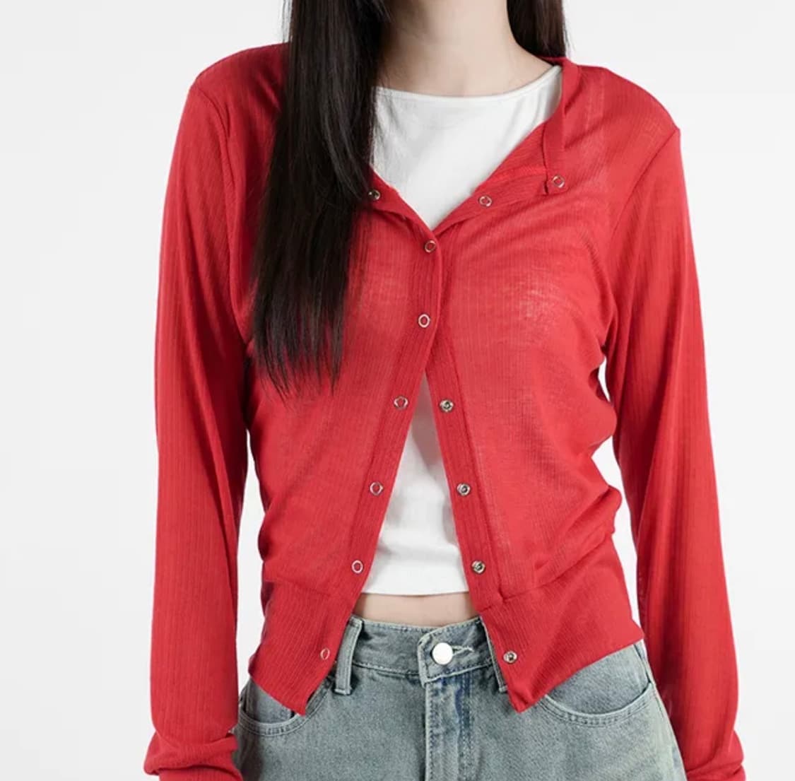 썸머 간절기 가디건 레드 상품이미지1