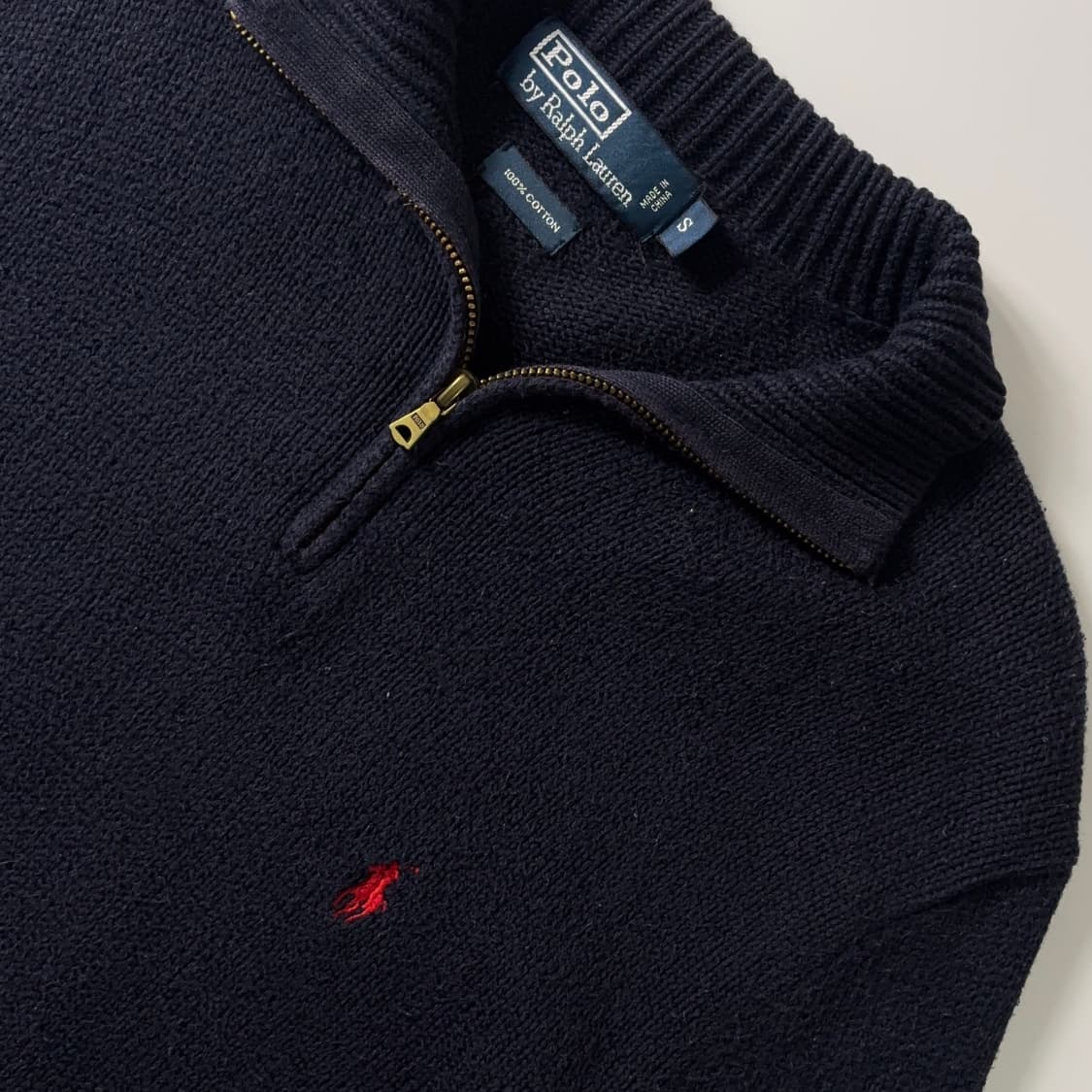 Polo  폴로 랄프로렌 90,s 자수 코튼 네이비 반집업 니트 상품이미지3
