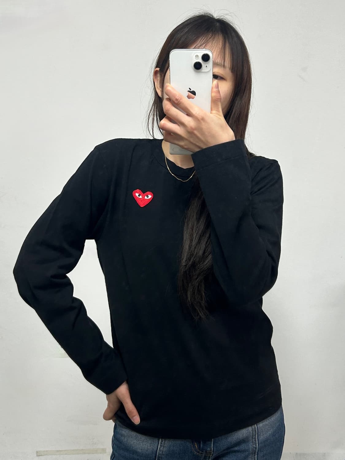 꼼데가르송 하트 와펜 롱슬리브 티셔츠 블랙 상품이미지2